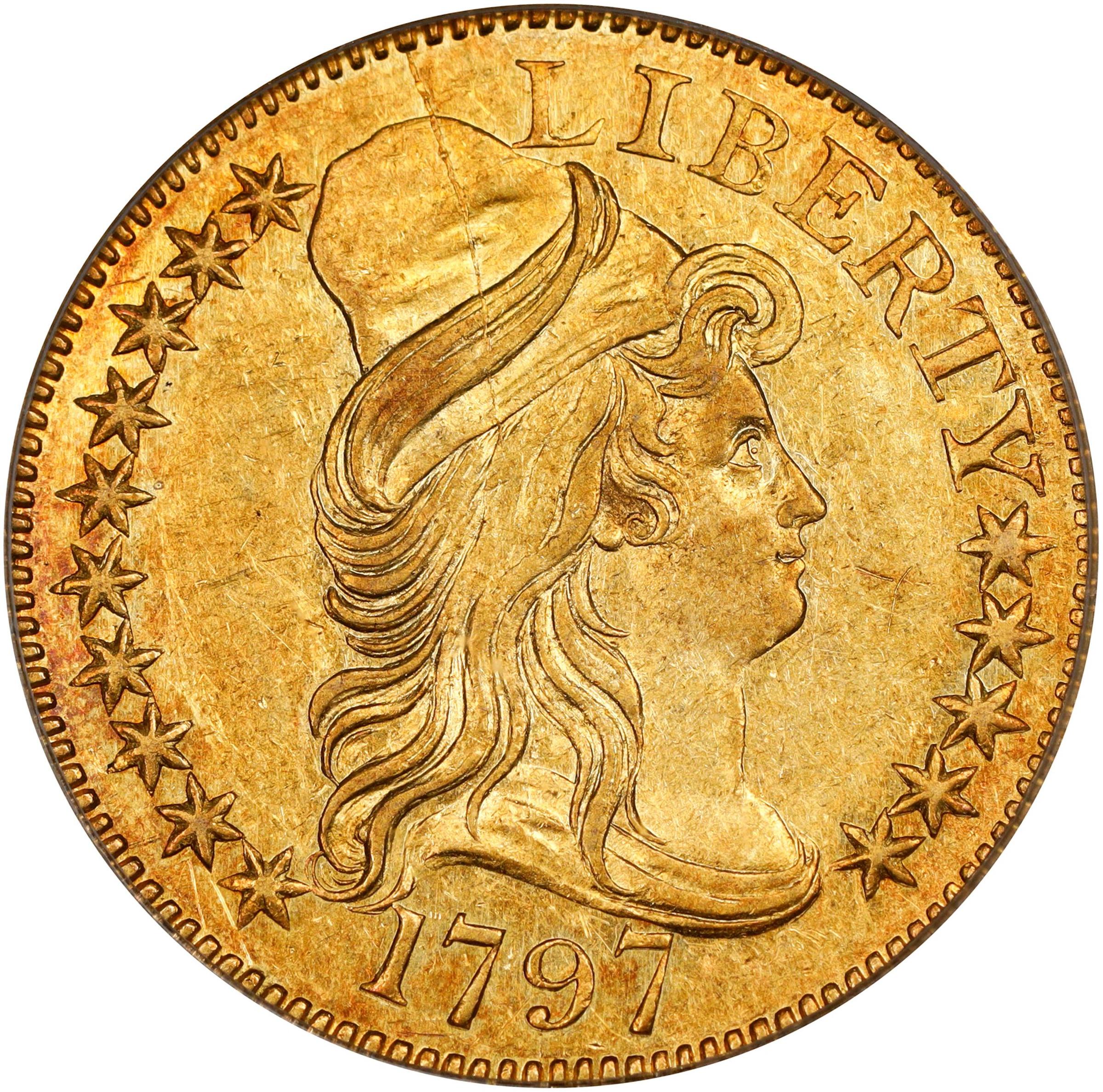 image for: 1797 Capped Bust Right Half Eagle. Small Eagle. BD-1. Rarity-7. 15 Stars, Wide Date. AU-58 (PCGS).