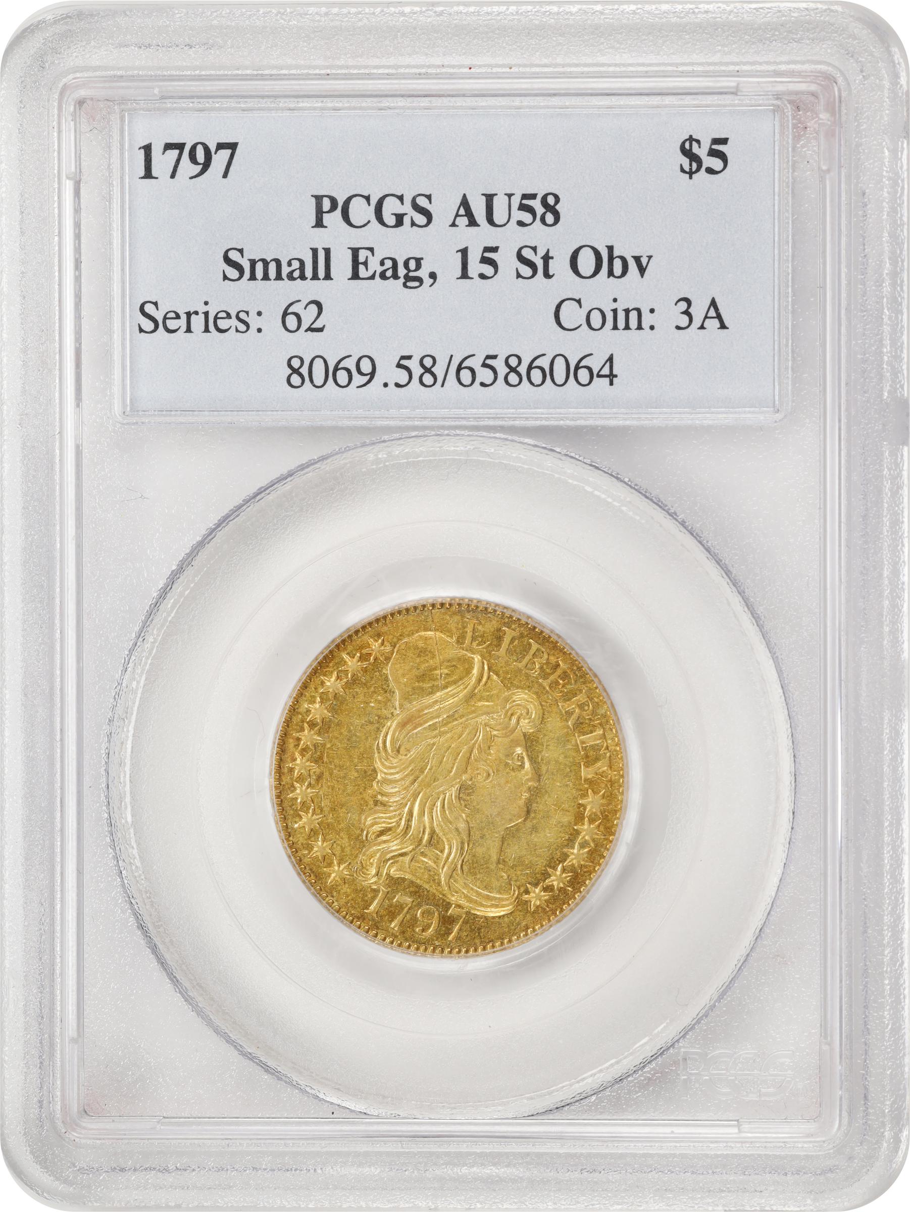image for: 1797 Capped Bust Right Half Eagle. Small Eagle. BD-1. Rarity-7. 15 Stars, Wide Date. AU-58 (PCGS).