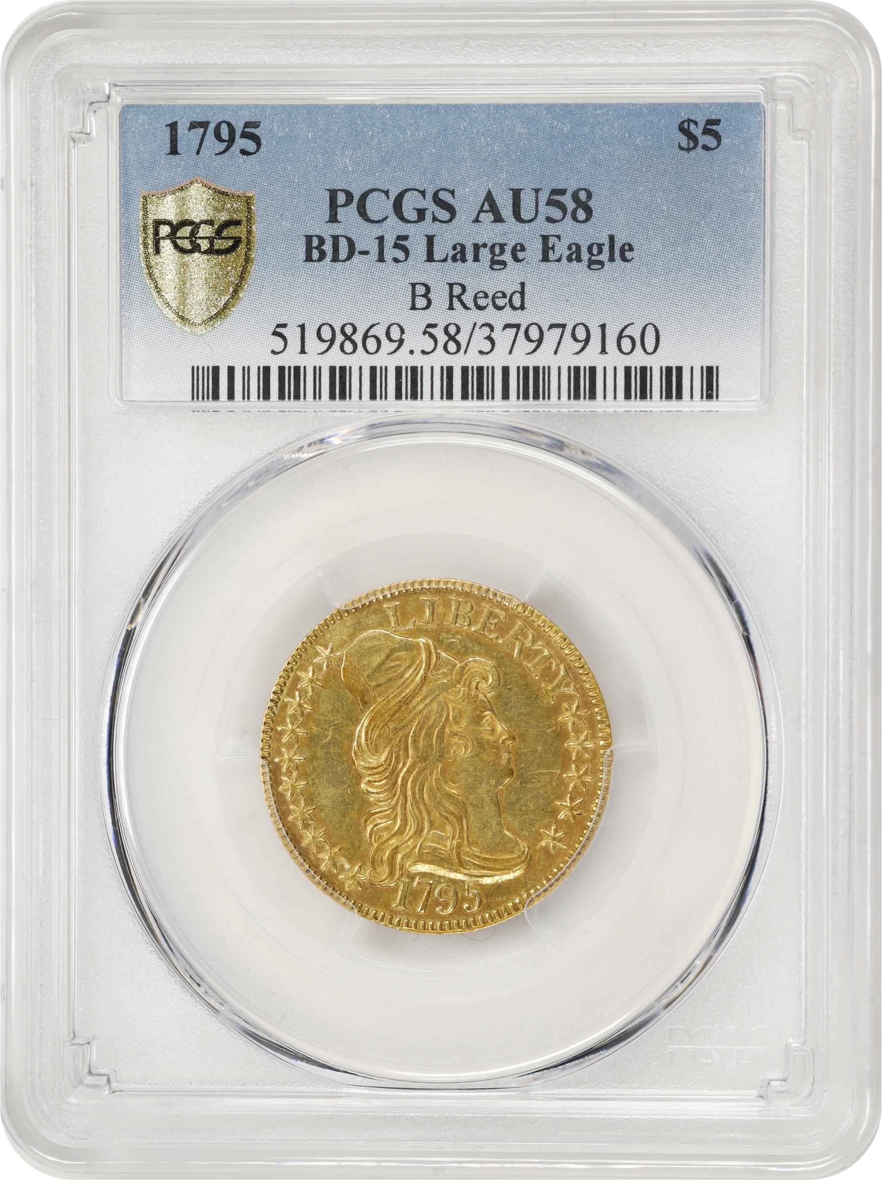 image for: 1795 Capped Bust Right Half Eagle. Heraldic Eagle. BD-15. Rarity-5+. AU-58 (PCGS).