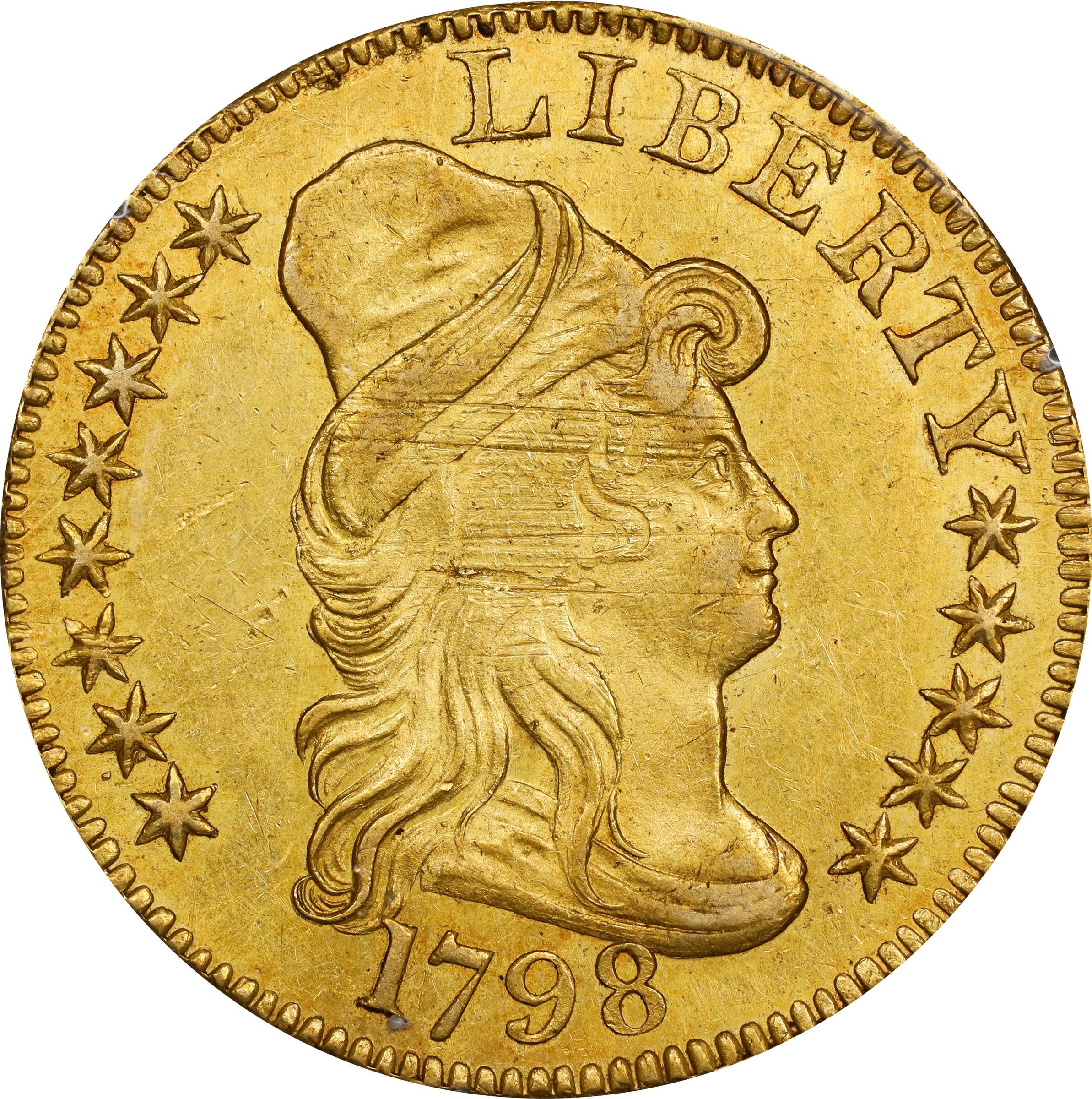 image for: 1798 Capped Bust Right Half Eagle. Heraldic Eagle. BD-6. Rarity-6. Small (a.k.a. Normal) 8. AU-55 (PCGS). OGH Rattler.