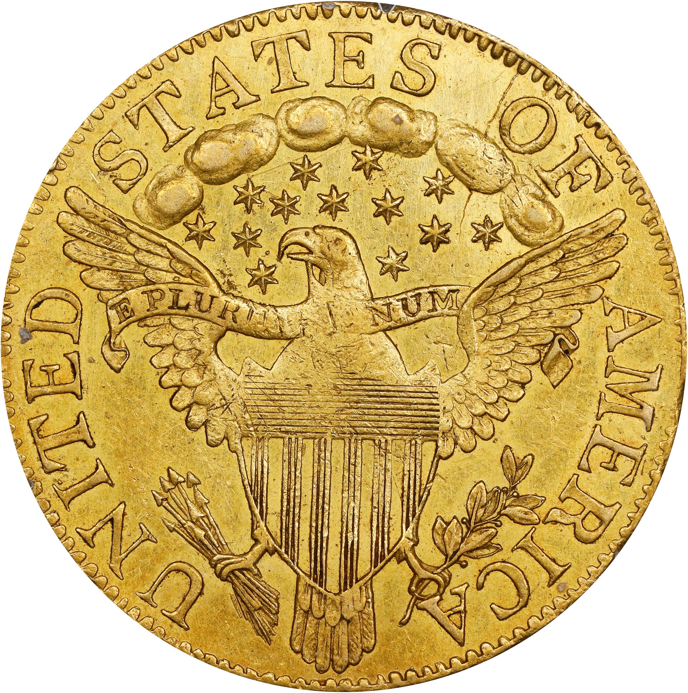 image for: 1798 Capped Bust Right Half Eagle. Heraldic Eagle. BD-6. Rarity-6. Small (a.k.a. Normal) 8. AU-55 (PCGS). OGH Rattler.