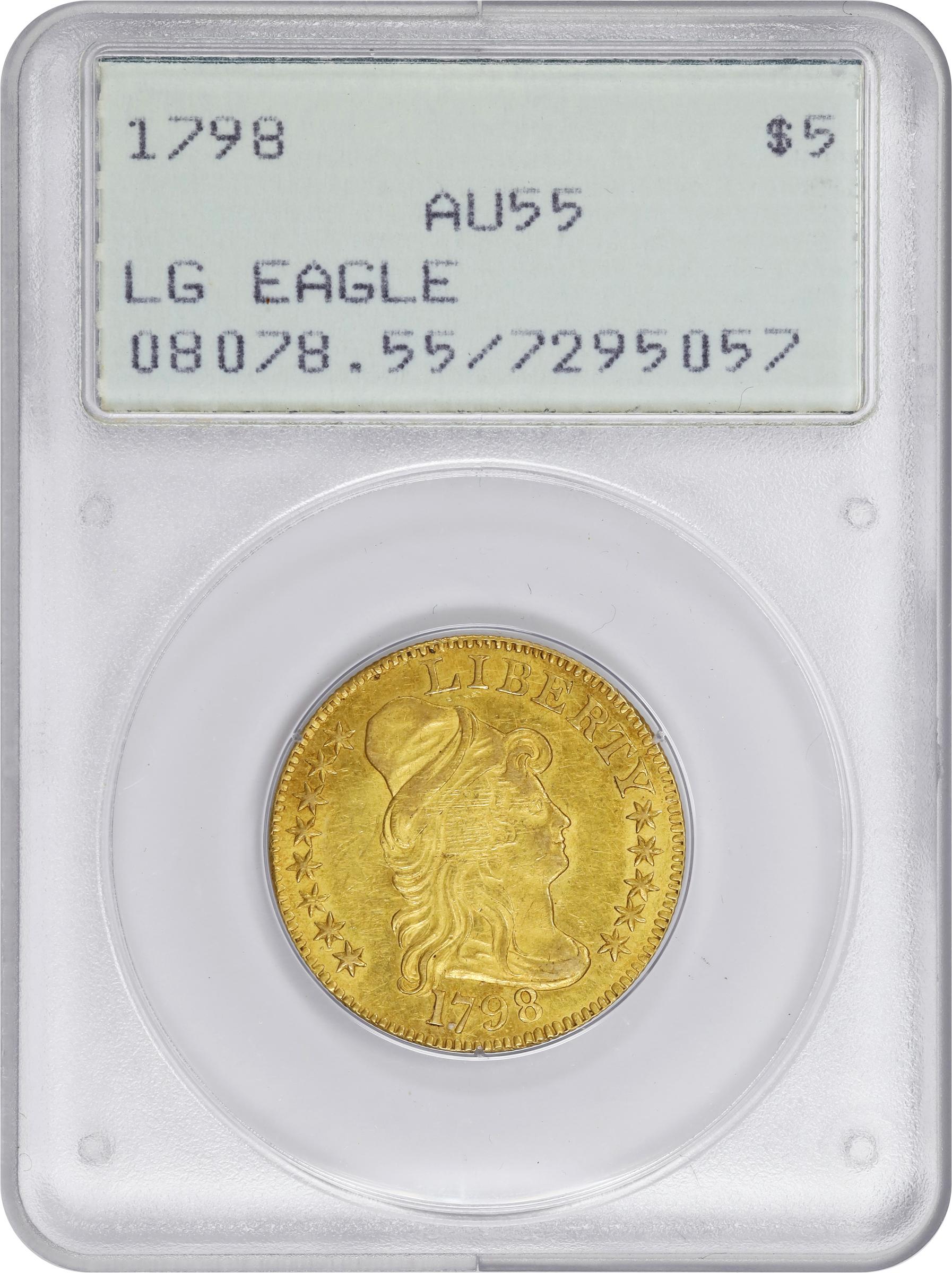 image for: 1798 Capped Bust Right Half Eagle. Heraldic Eagle. BD-6. Rarity-6. Small (a.k.a. Normal) 8. AU-55 (PCGS). OGH Rattler.