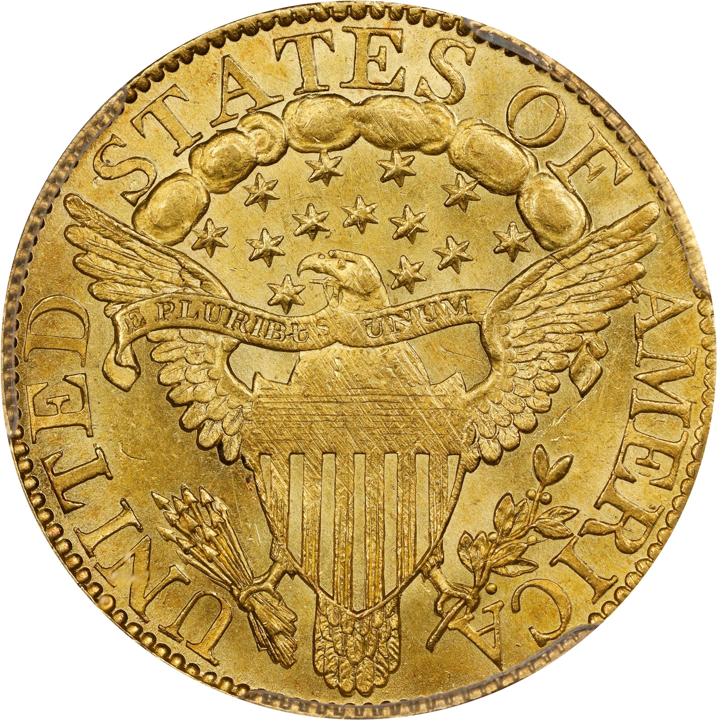 image for: 1806 Capped Bust Right Half Eagle. BD-4. Rarity-5+. Pointed-Top 6, Stars 8x5. MS-63+ (PCGS).