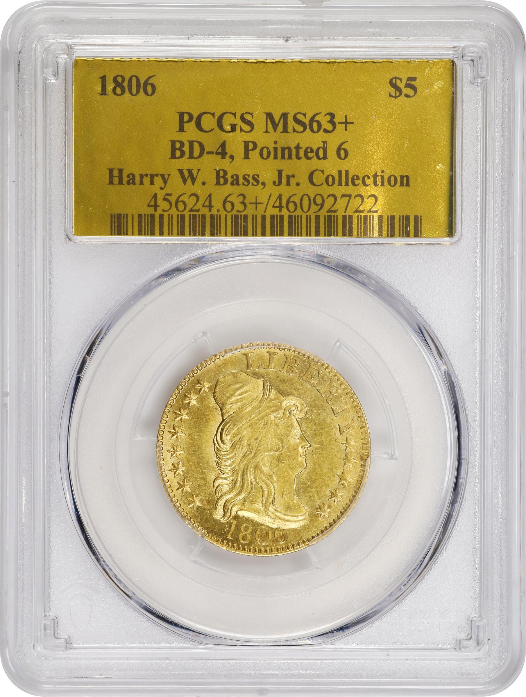image for: 1806 Capped Bust Right Half Eagle. BD-4. Rarity-5+. Pointed-Top 6, Stars 8x5. MS-63+ (PCGS).