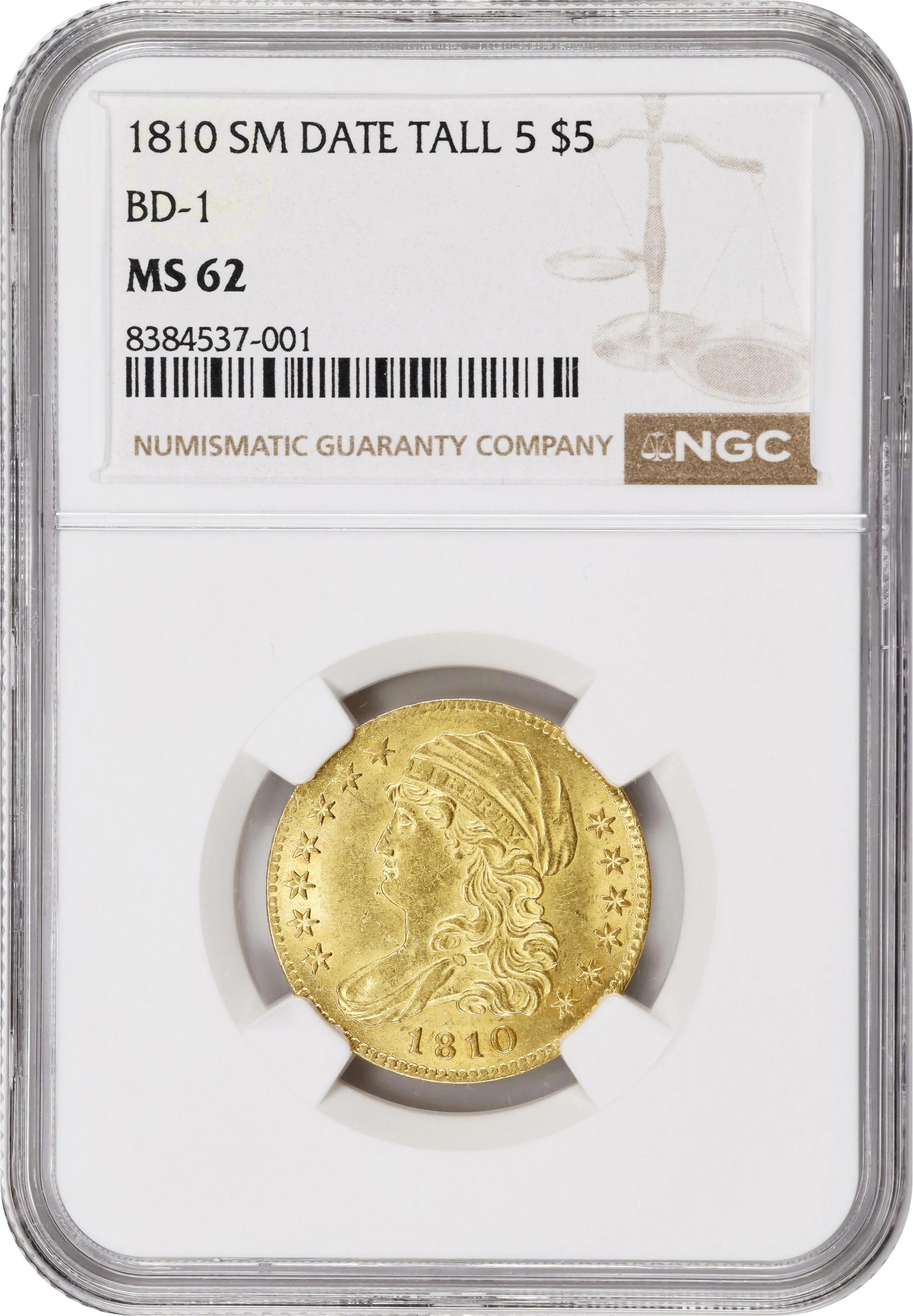 image for: 1810 Capped Bust Left Half Eagle. BD-1. Rarity-3+. Small Date, Tall 5. MS-62 (NGC).