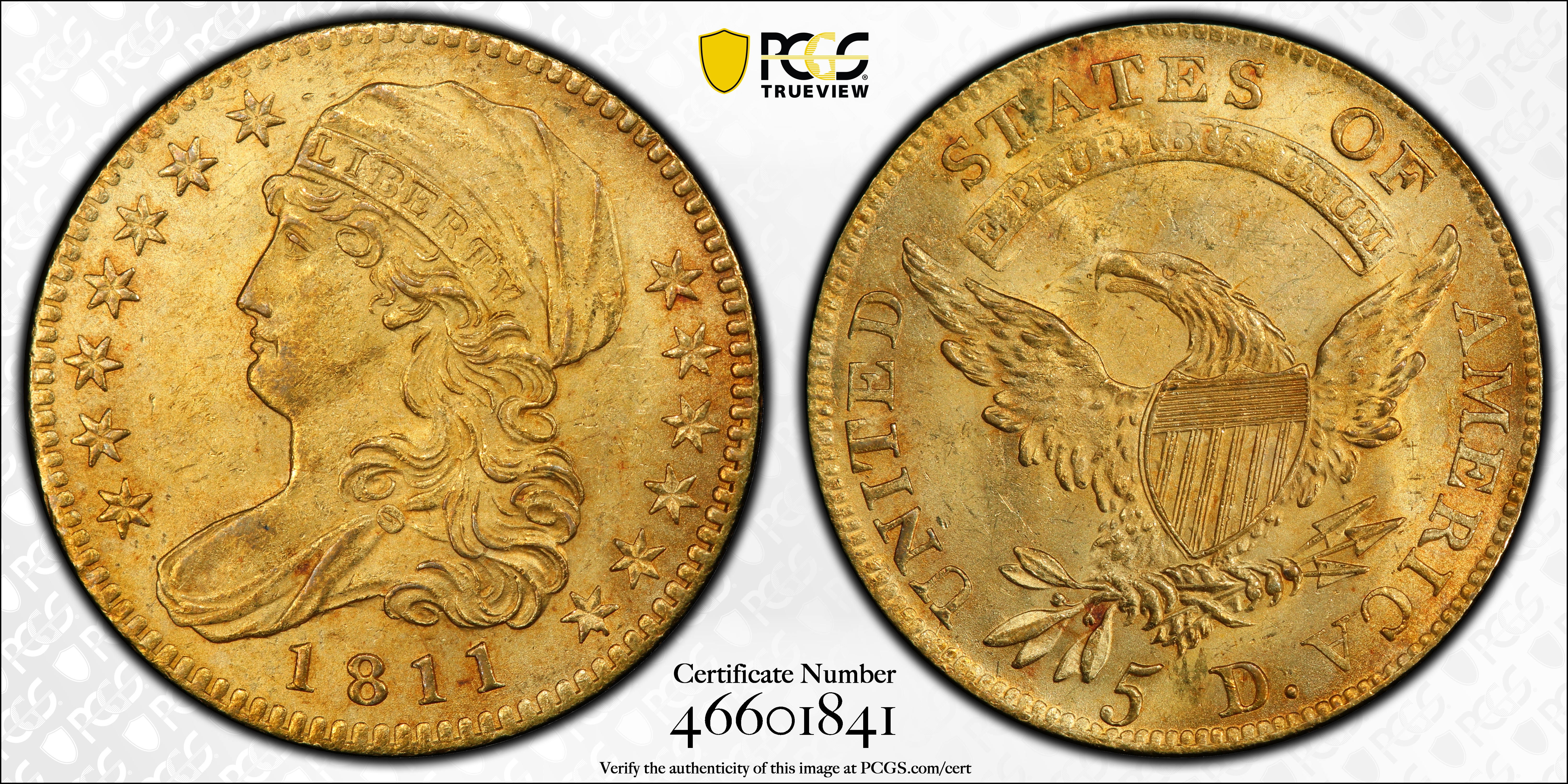 image for: 1811 Capped Bust Left Half Eagle. BD-1. Rarity-3+. Tall 5. MS-64 (PCGS).