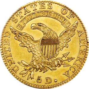 image for: 1820 Capped Head Left Half Eagle. BD-5. Rarity-6. Curved-Base 2, Large Letters. MS-63 (PCGS).