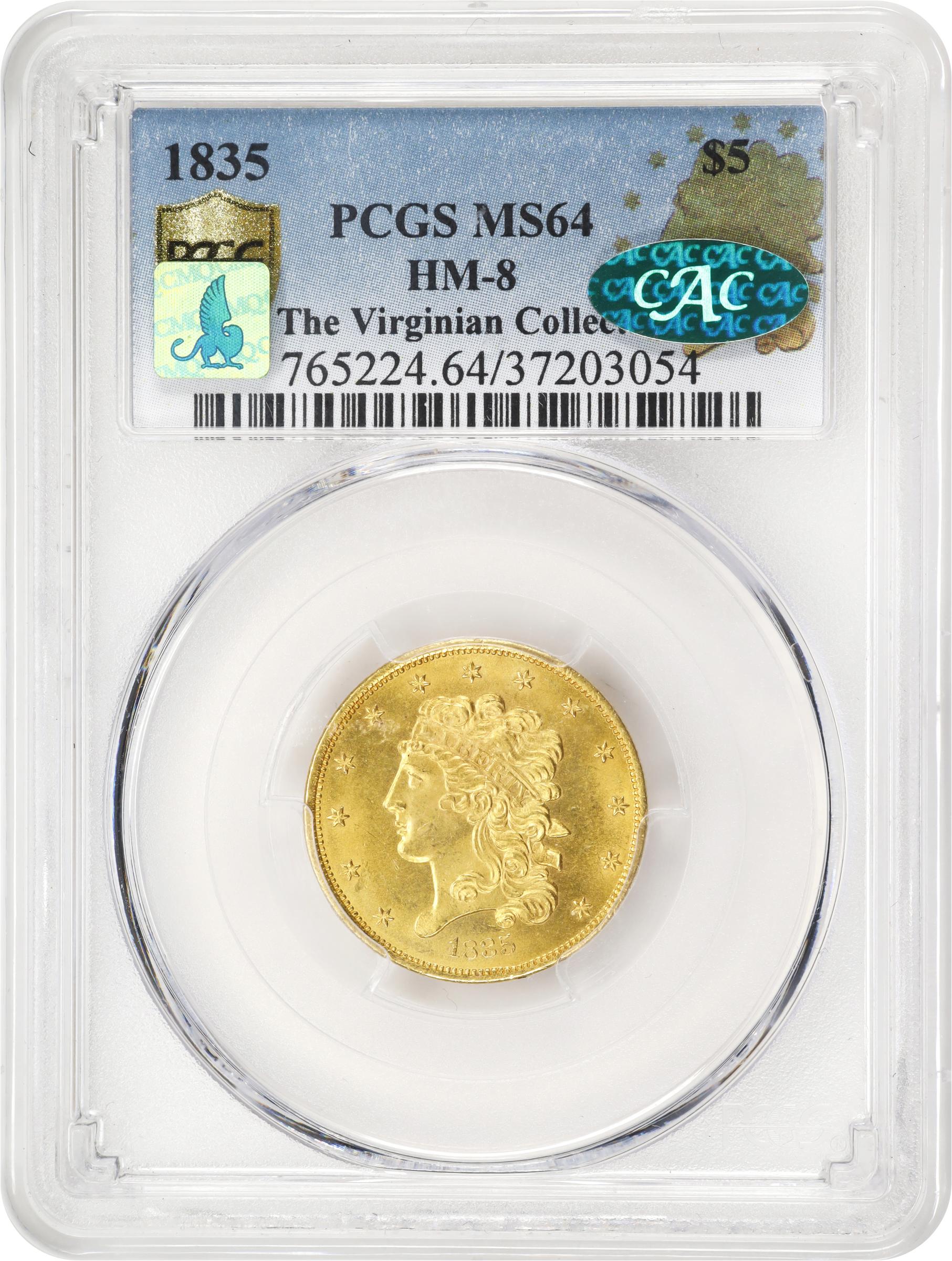 image for: 1835 Classic Head Half Eagle. HM-8. Rarity-3+. MS-64 (PCGS). CAC. CMQ.