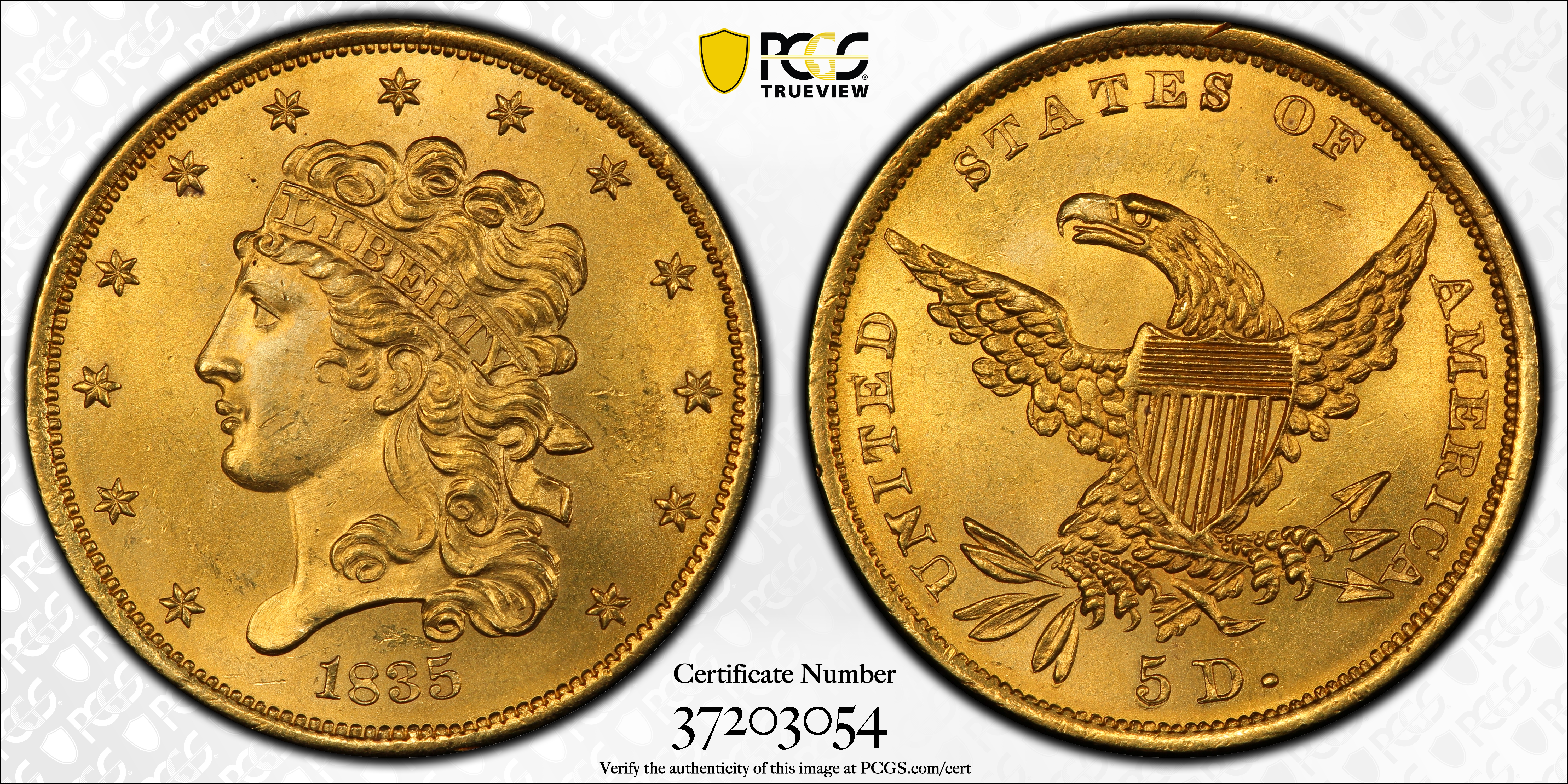 image for: 1835 Classic Head Half Eagle. HM-8. Rarity-3+. MS-64 (PCGS). CAC. CMQ.