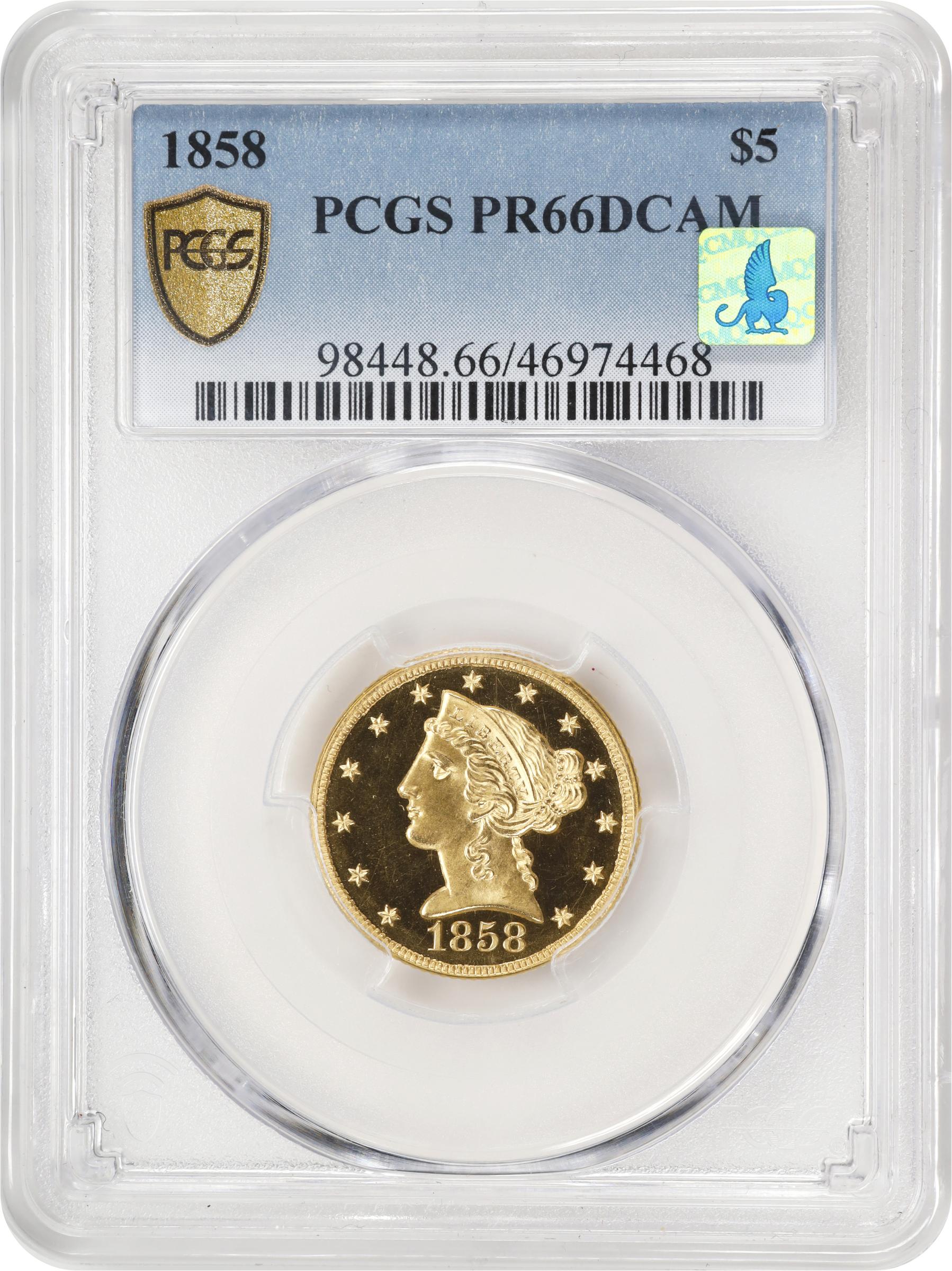 image for: 1858 Liberty Head Half Eagle. JD-1. Rarity-7. Proof-66 Deep Cameo (PCGS). CMQ.