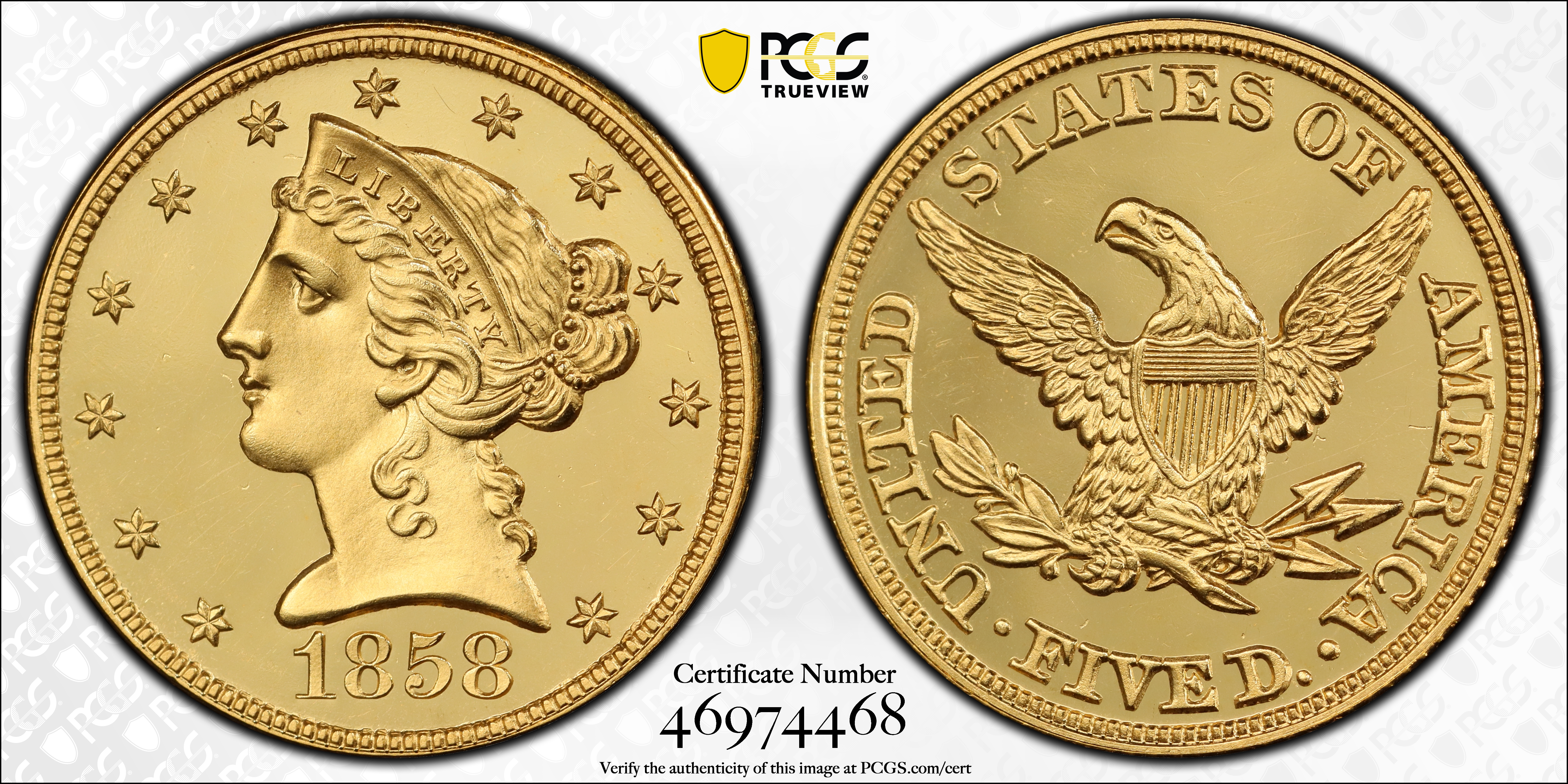 image for: 1858 Liberty Head Half Eagle. JD-1. Rarity-7. Proof-66 Deep Cameo (PCGS). CMQ.
