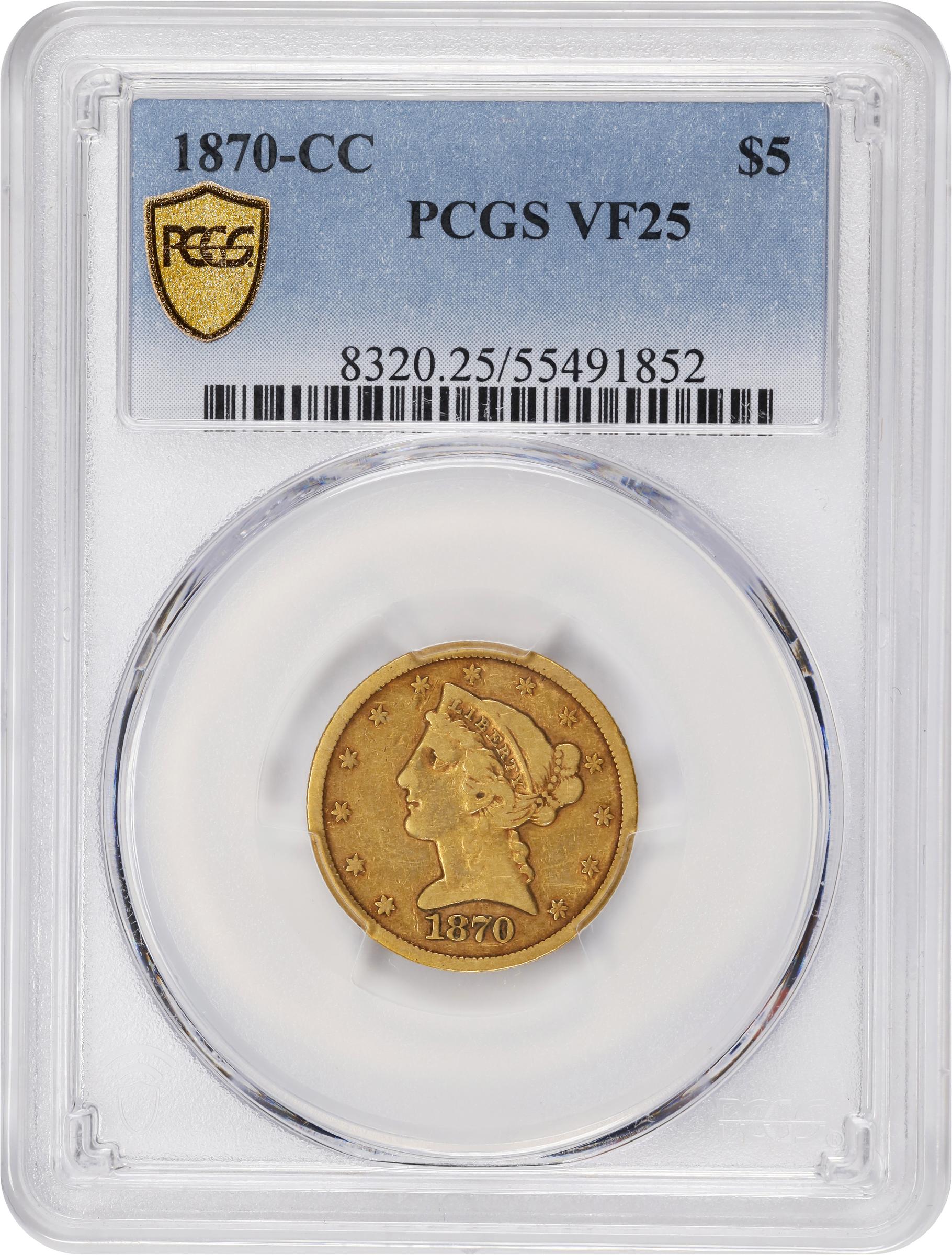 image for: 1870-CC Liberty Head Half Eagle. VF-25 (PCGS).
