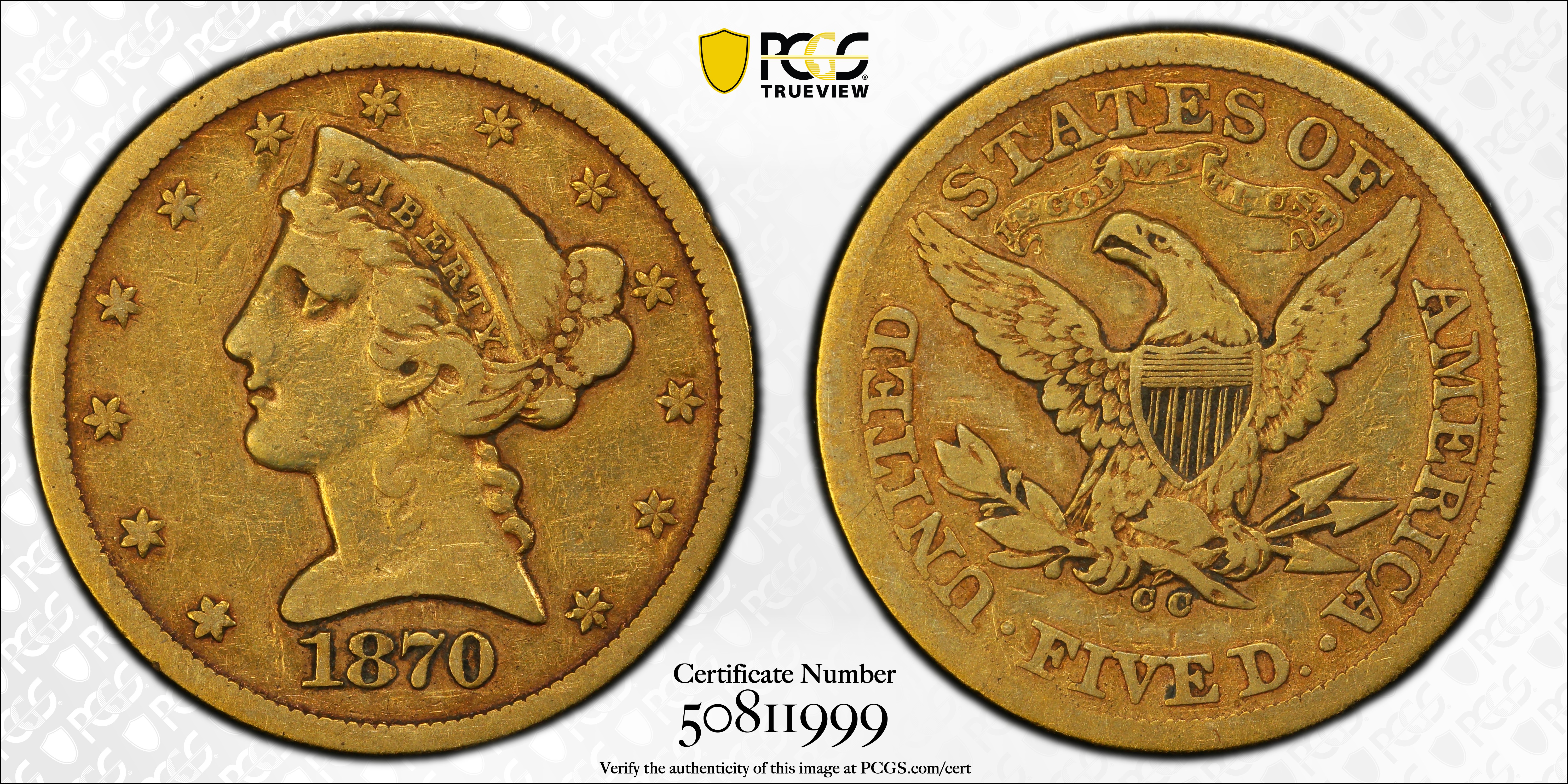 image for: 1870-CC Liberty Head Half Eagle. VF-25 (PCGS).
