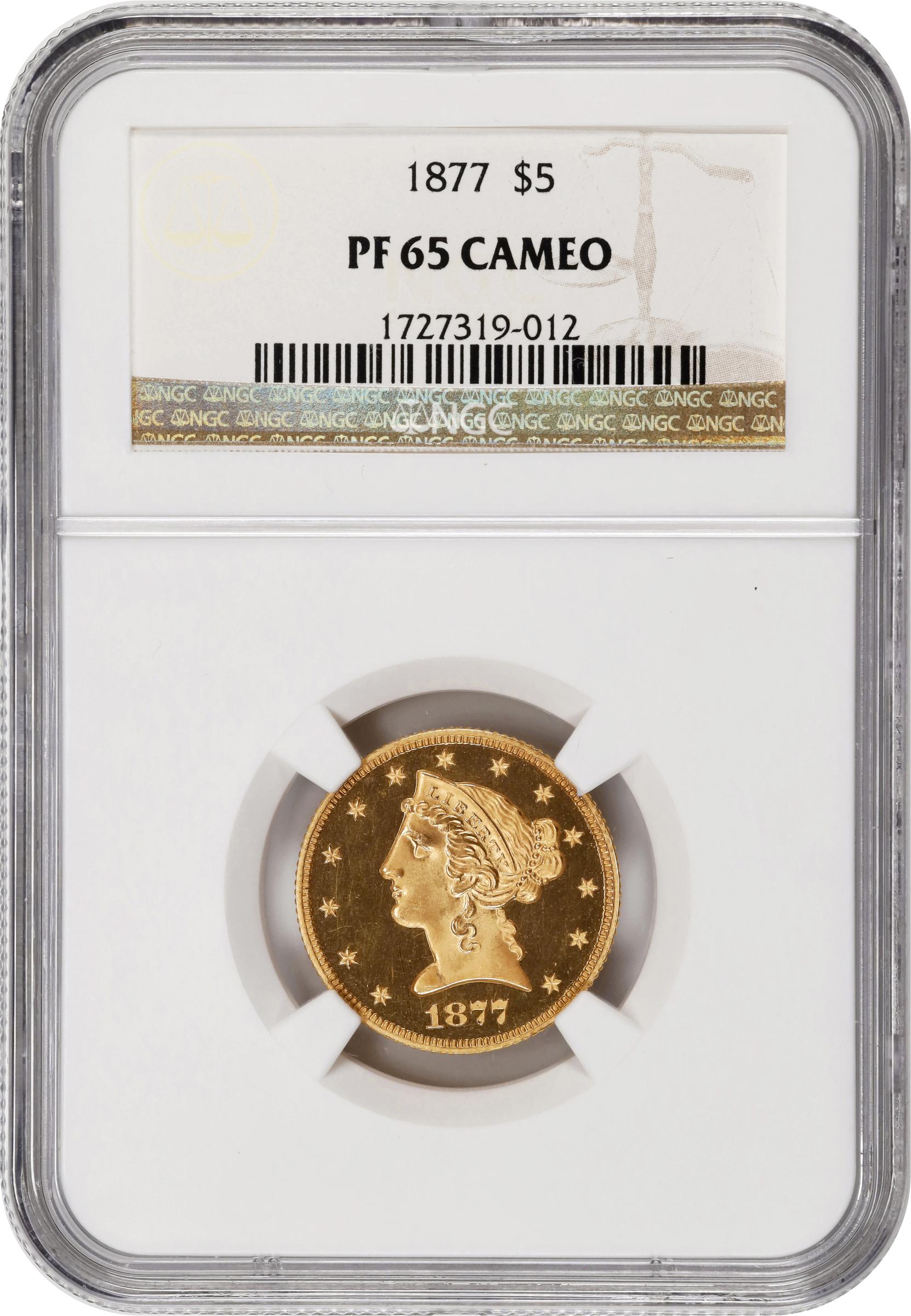 image for: 1877 Liberty Head Half Eagle. JD-1. Rarity-7-. Proof-65 Cameo (NGC).