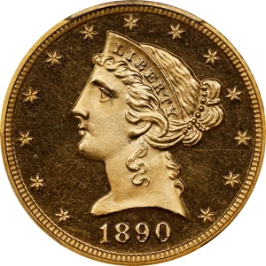 image for: 1890 Liberty Head Half Eagle. JD-1. Rarity-5. Proof-66 Deep Cameo (PCGS). CAC. CMQ.