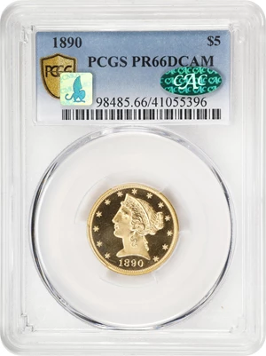 image for: 1890 Liberty Head Half Eagle. JD-1. Rarity-5. Proof-66 Deep Cameo (PCGS). CAC. CMQ.