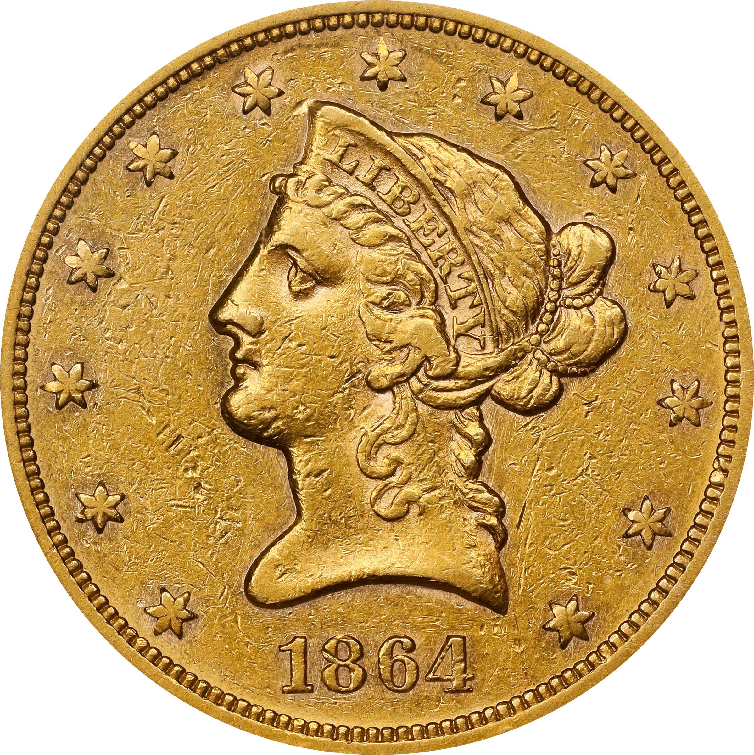 image for: 1864 Liberty Head Eagle. AU-50 (NGC).
