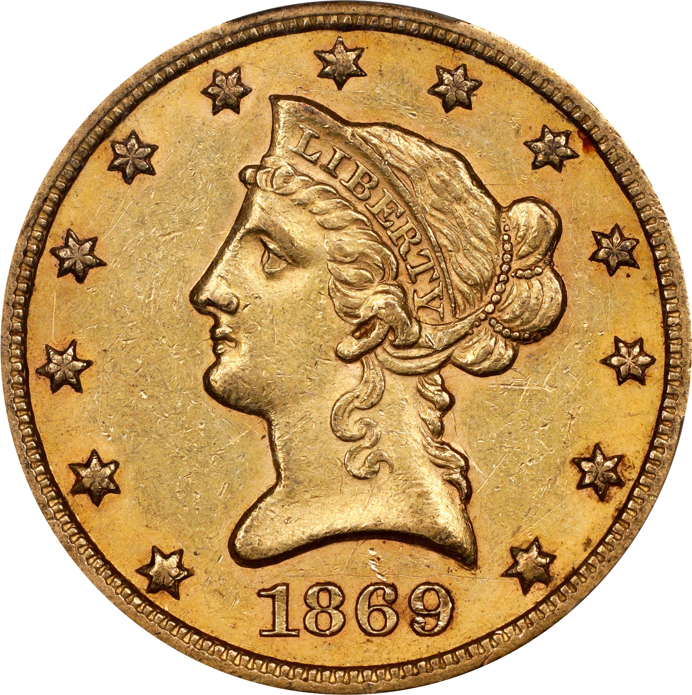 image for: 1869-S Liberty Head Eagle. AU-55 (PCGS). CAC. CMQ.