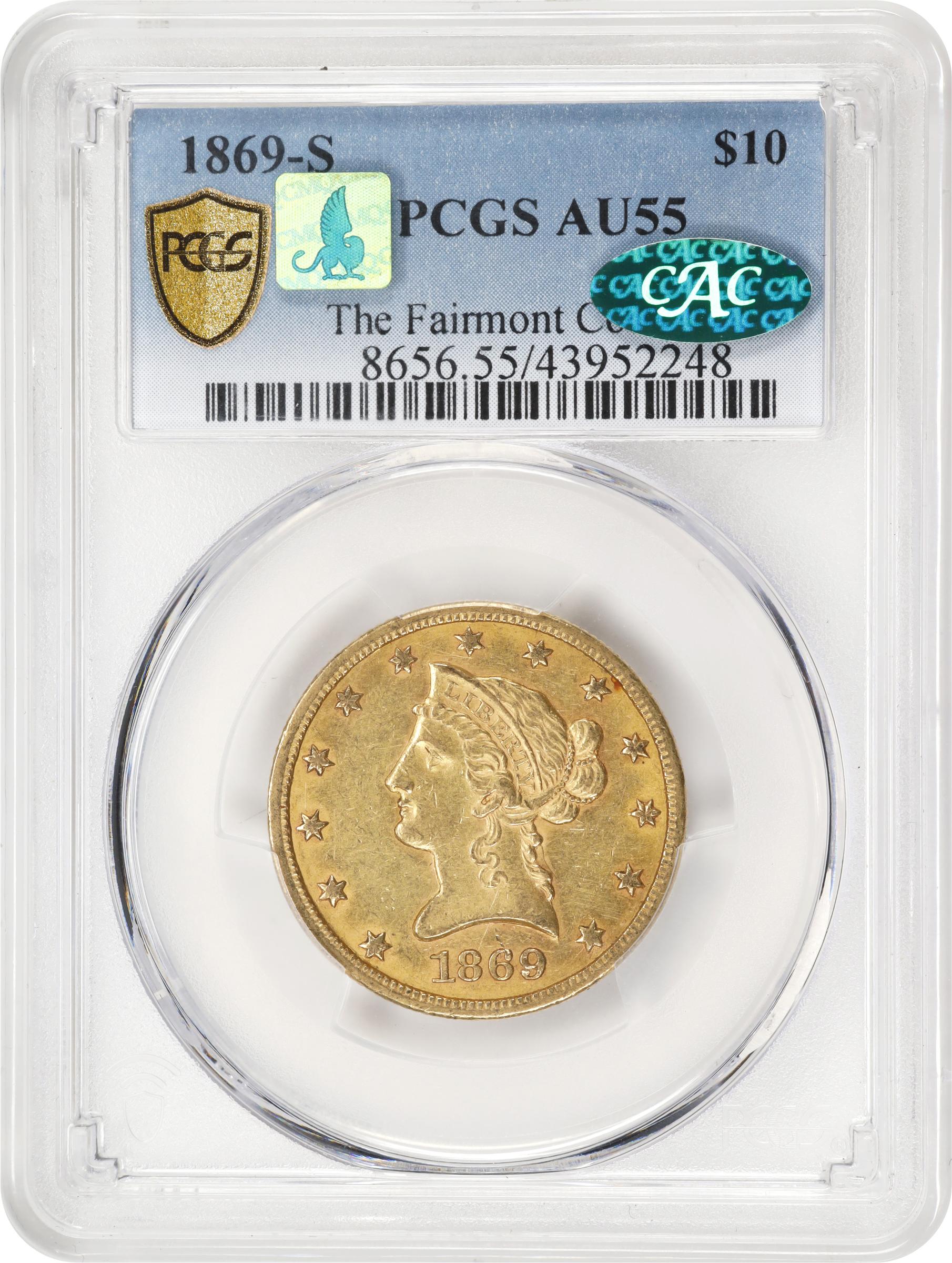 image for: 1869-S Liberty Head Eagle. AU-55 (PCGS). CAC. CMQ.