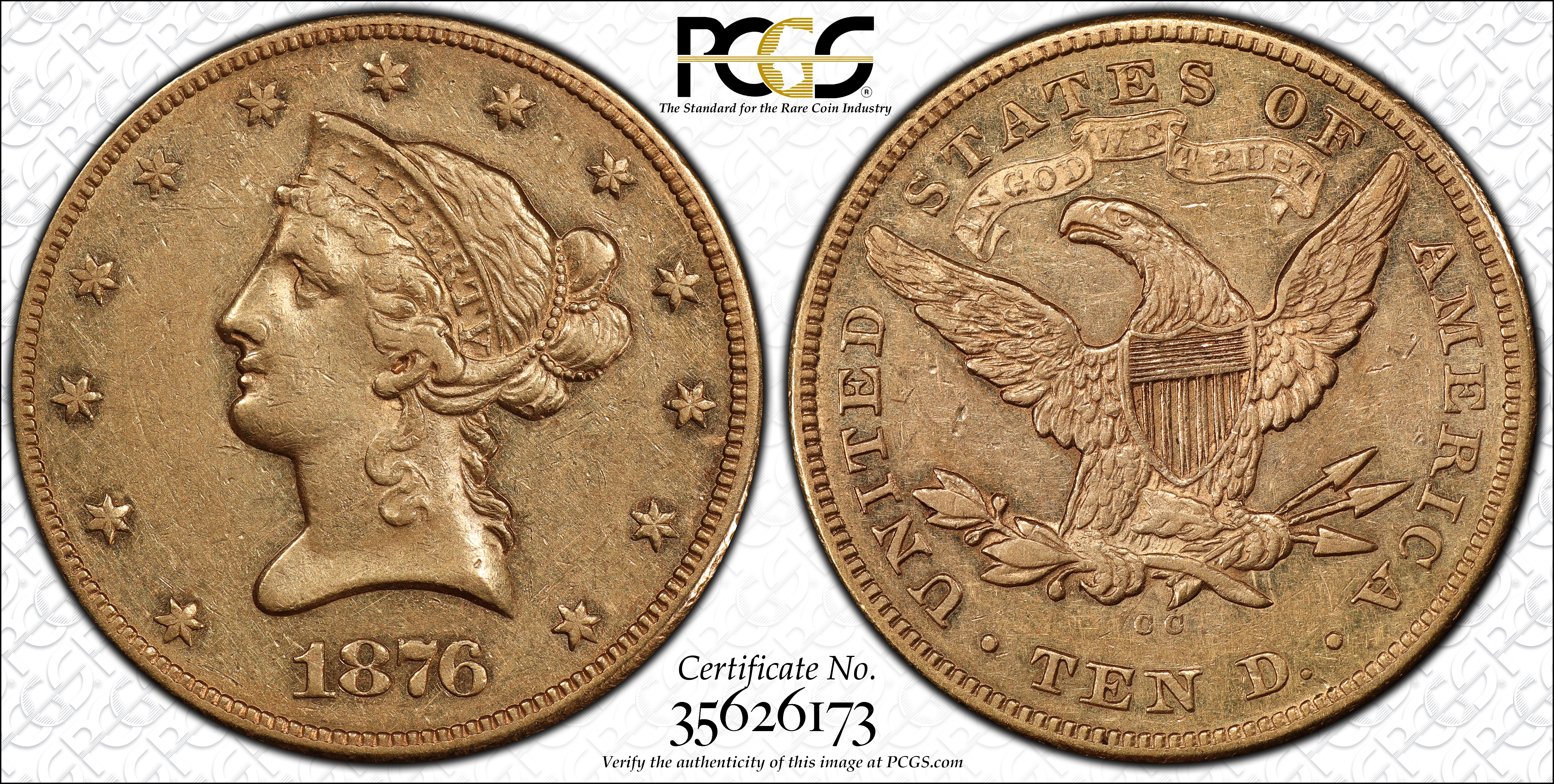 image for: 1876-CC Liberty Head Eagle. AU-53 (PCGS).