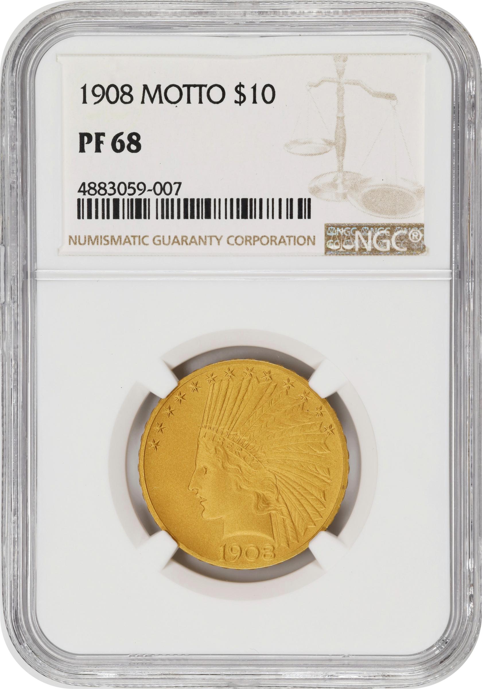 image for: 1908 Indian Eagle. Motto. JD-1. Rarity-5-. Sandblast Proof-68 (NGC).