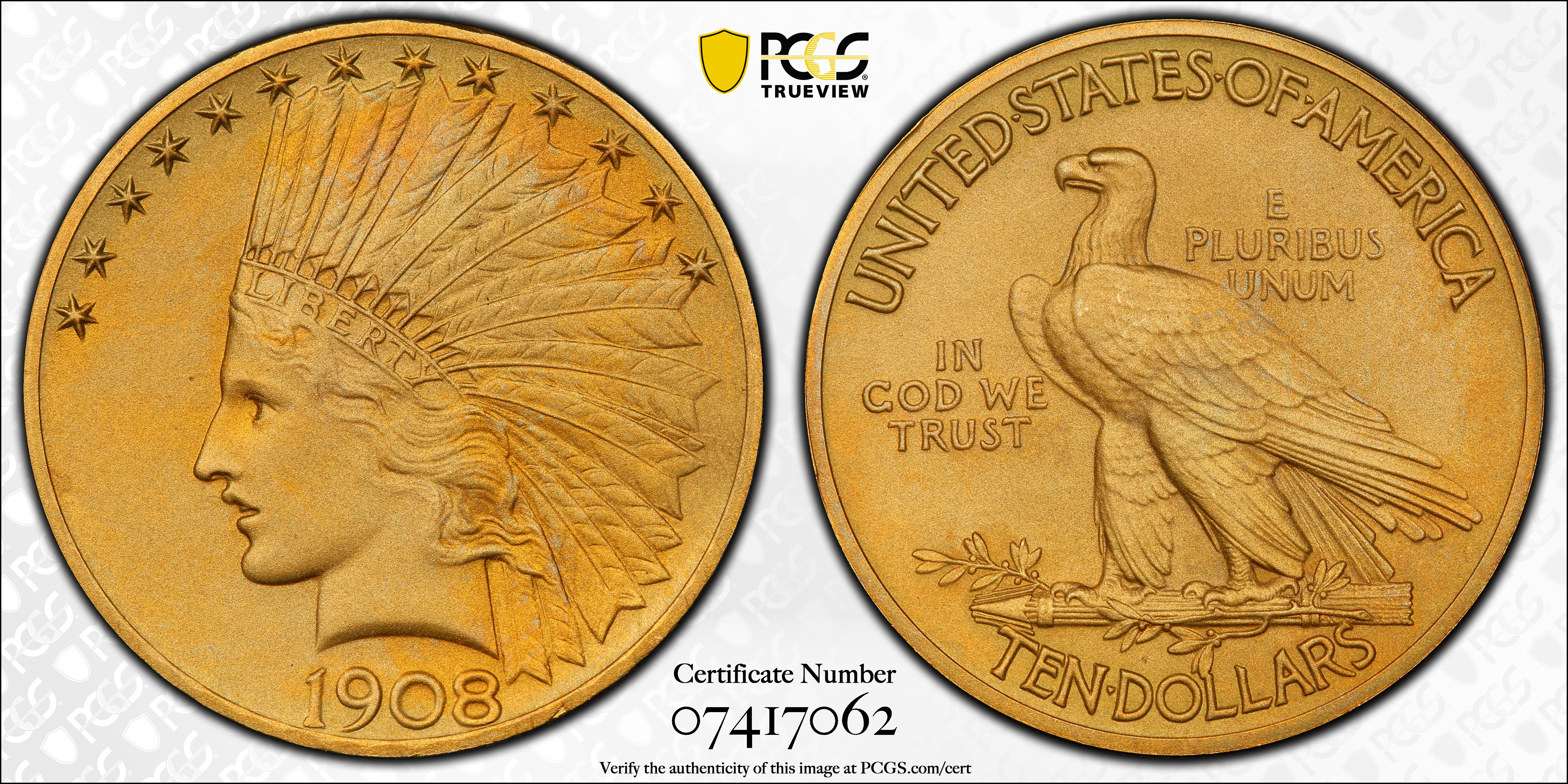 image for: 1908 Indian Eagle. Motto. JD-1. Rarity-5-. Sandblast. Proof-67 (PCGS). CAC. CMQ.