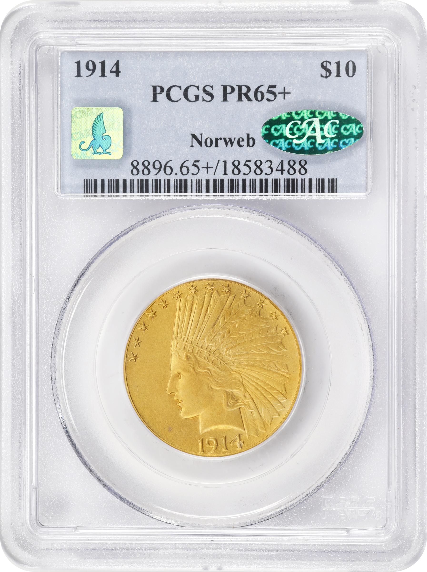 image for: 1914 Indian Eagle. JD-1. Rarity-5+. Proof-65+ (PCGS). CAC. CMQ.