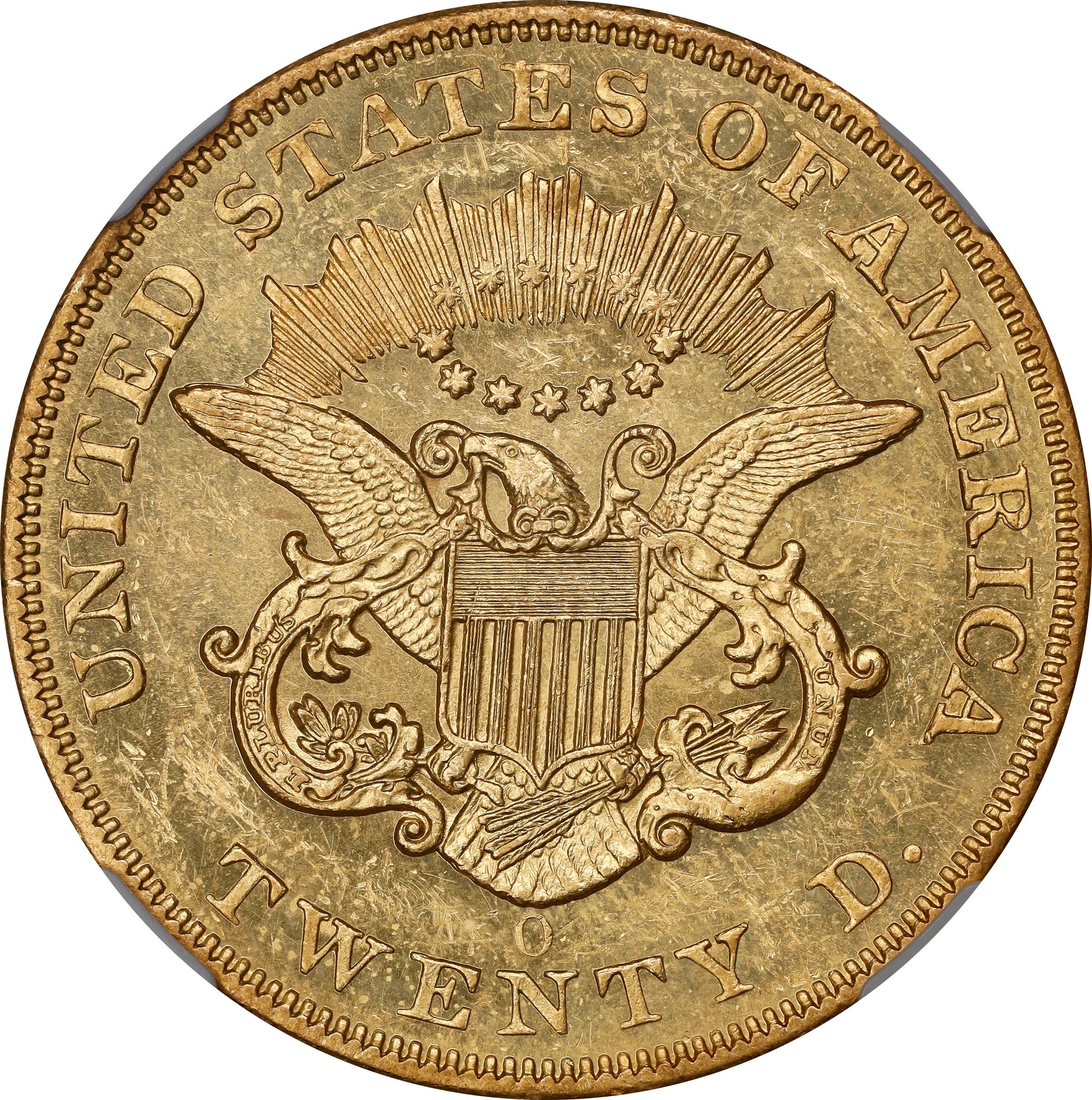 image for: 1857-O Liberty Head Double Eagle. Winter-1. MS-60 PL (NGC). S.S. Republic Label.