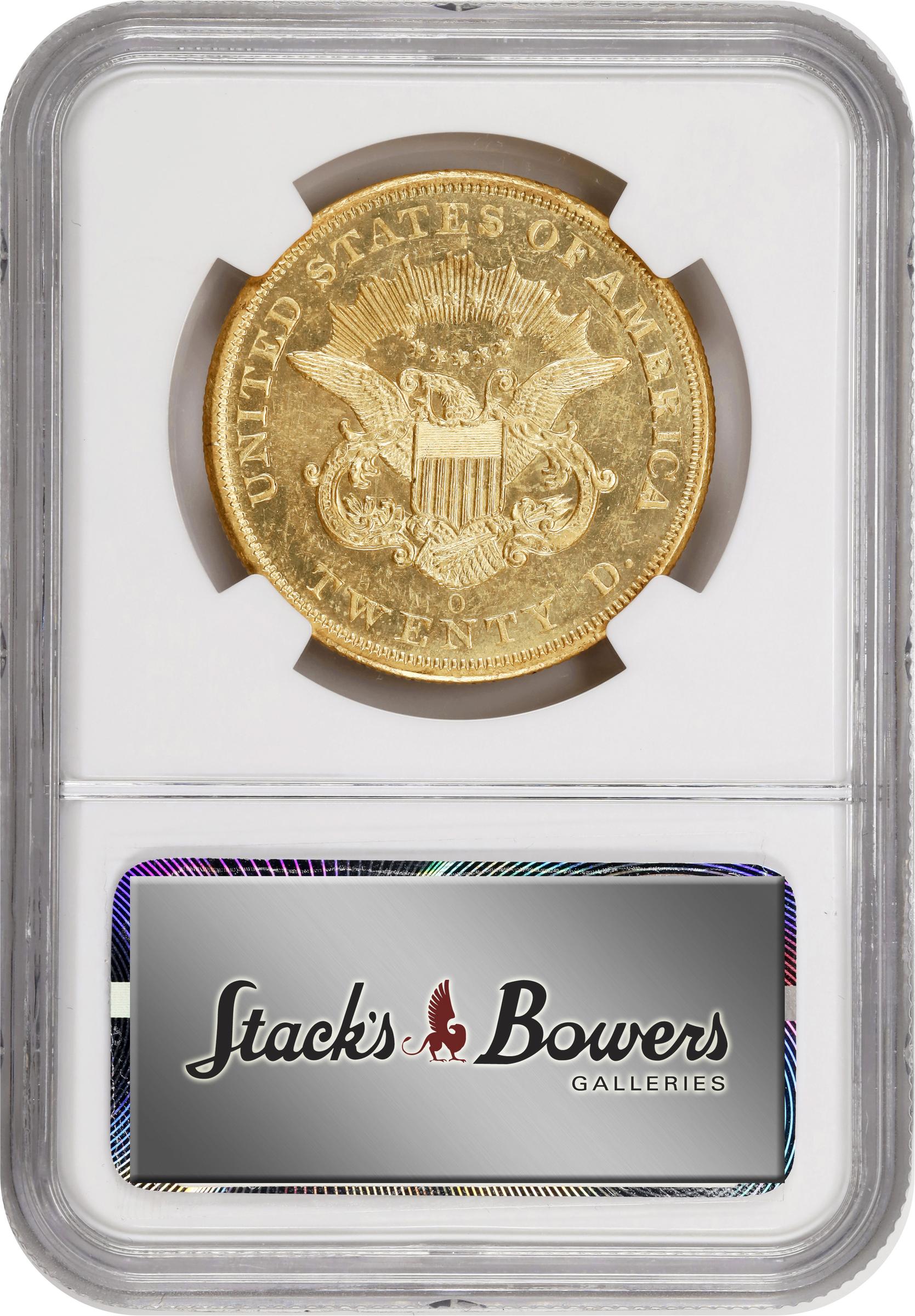 image for: 1857-O Liberty Head Double Eagle. Winter-1. MS-60 PL (NGC). S.S. Republic Label.