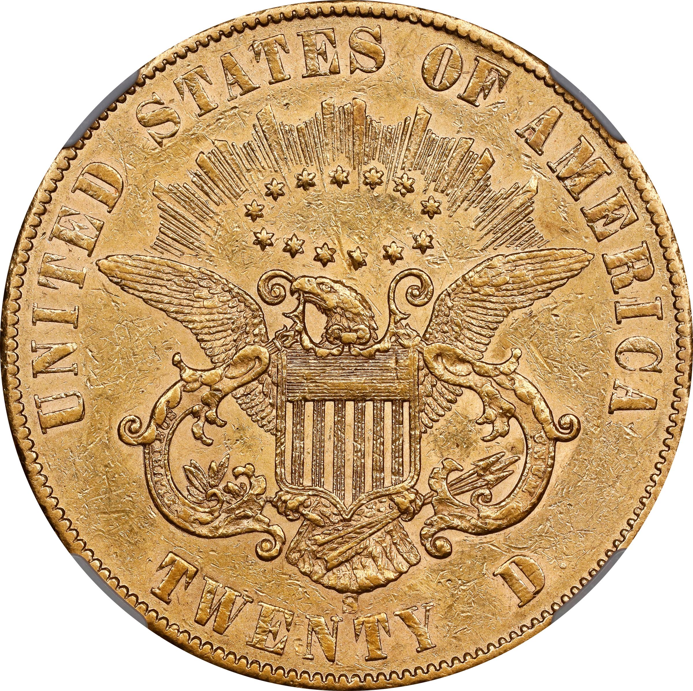image for: 1861-S Liberty Head Double Eagle. A.C. Paquet Reverse. AU-55 (NGC).