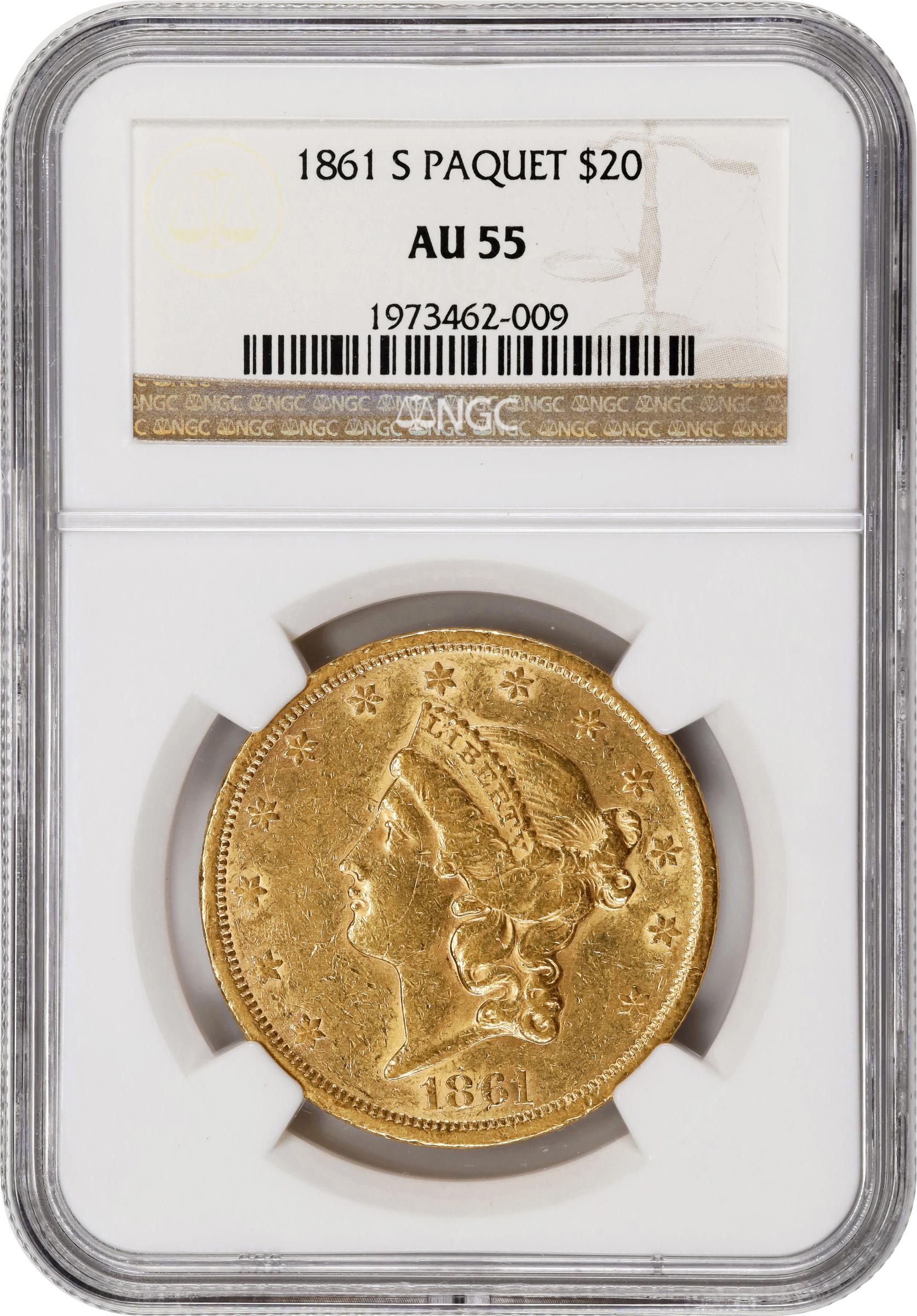 image for: 1861-S Liberty Head Double Eagle. A.C. Paquet Reverse. AU-55 (NGC).