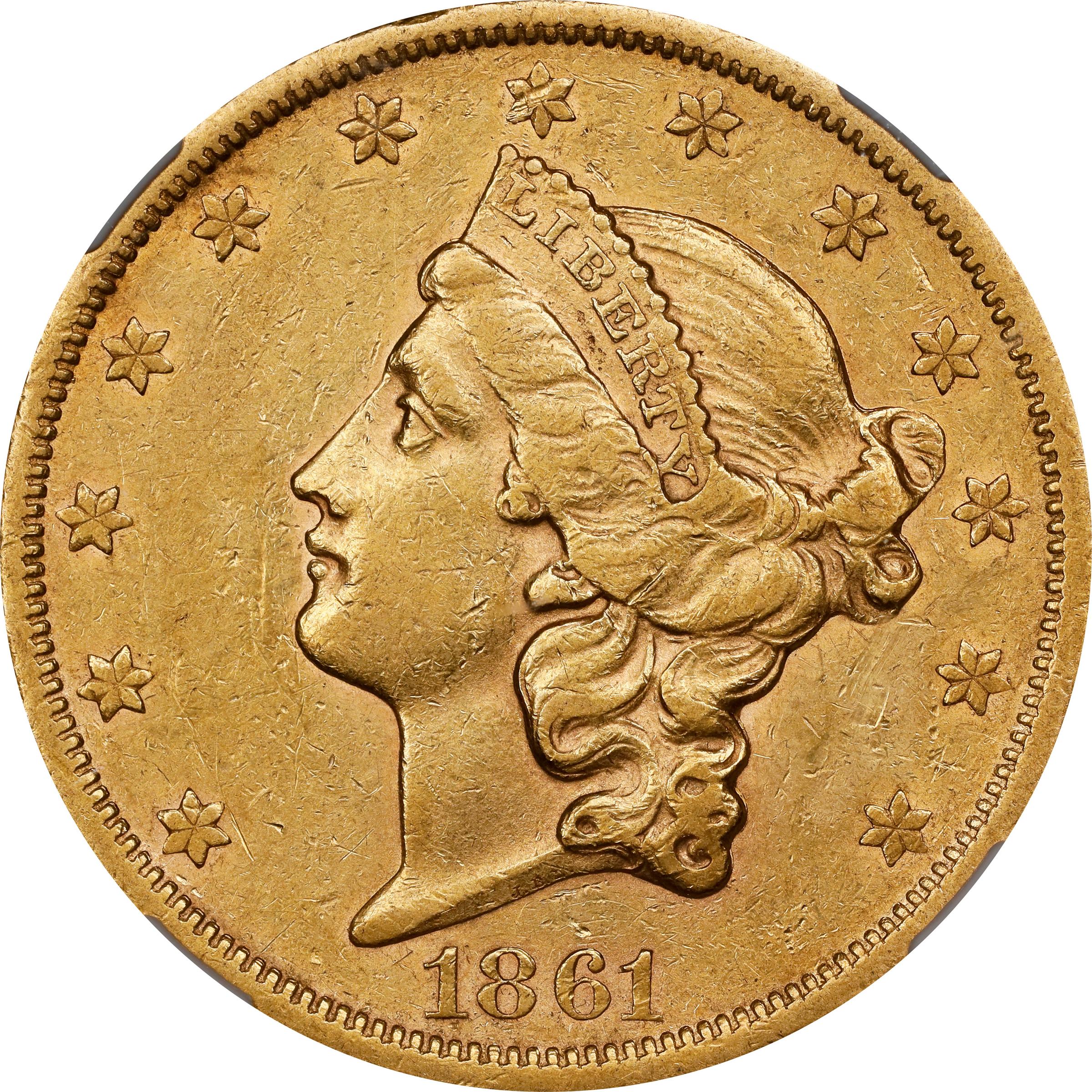 image for: 1861-S Liberty Head Double Eagle. A.C. Paquet Reverse. AU-53 (NGC).