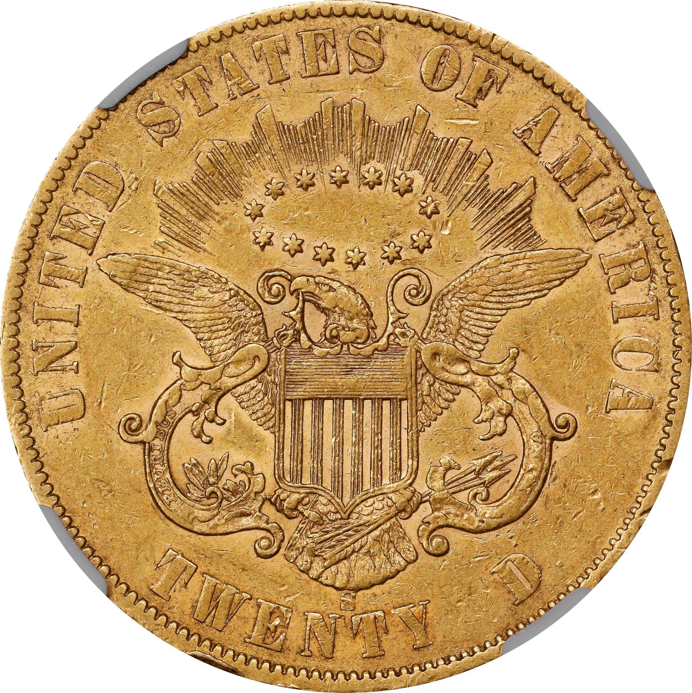 image for: 1861-S Liberty Head Double Eagle. A.C. Paquet Reverse. AU-53 (NGC).