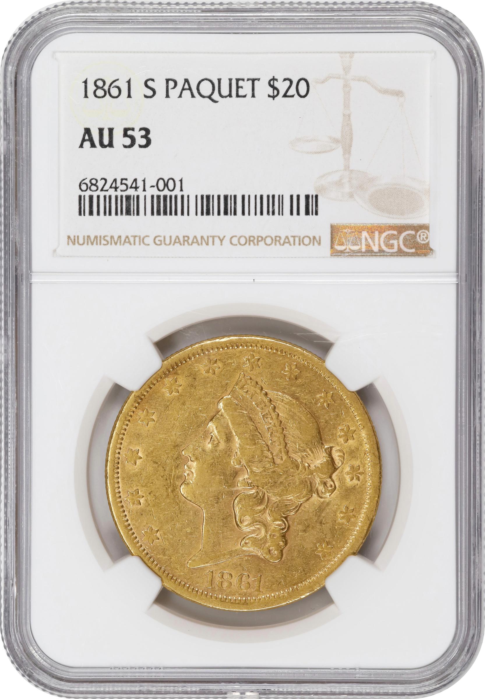 image for: 1861-S Liberty Head Double Eagle. A.C. Paquet Reverse. AU-53 (NGC).