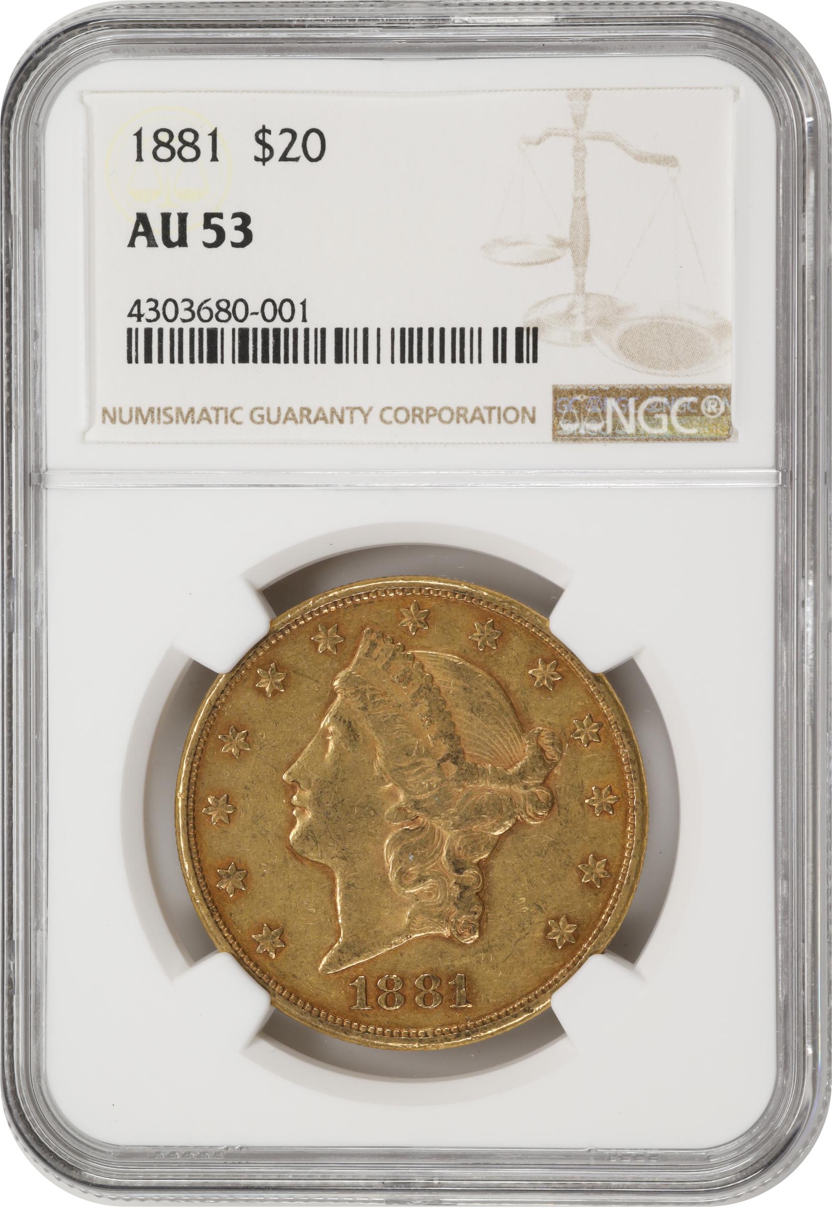 image for: 1881 Liberty Head Double Eagle. AU-53 (NGC).