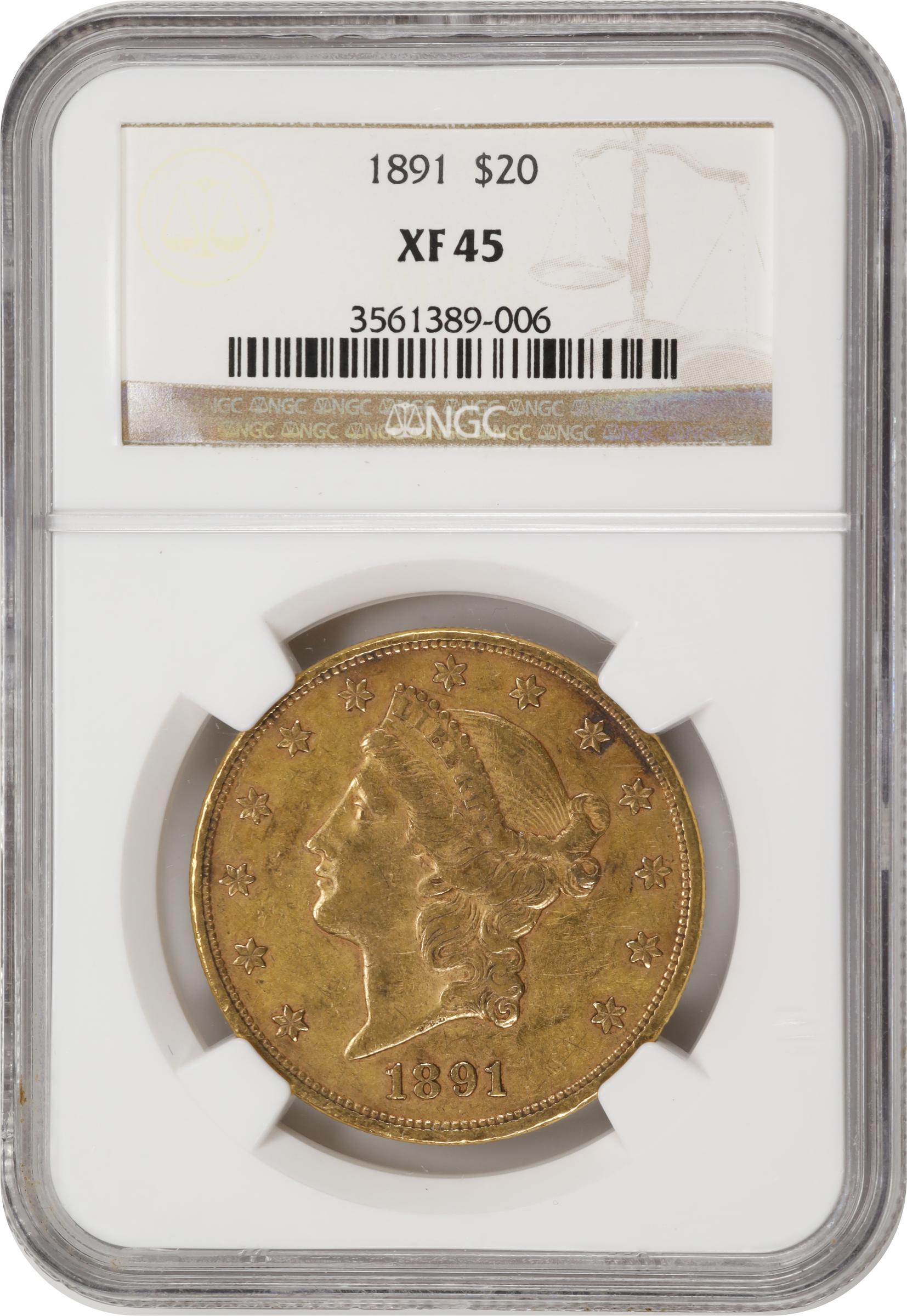 image for: 1891 Liberty Head Double Eagle. EF-45 (NGC).