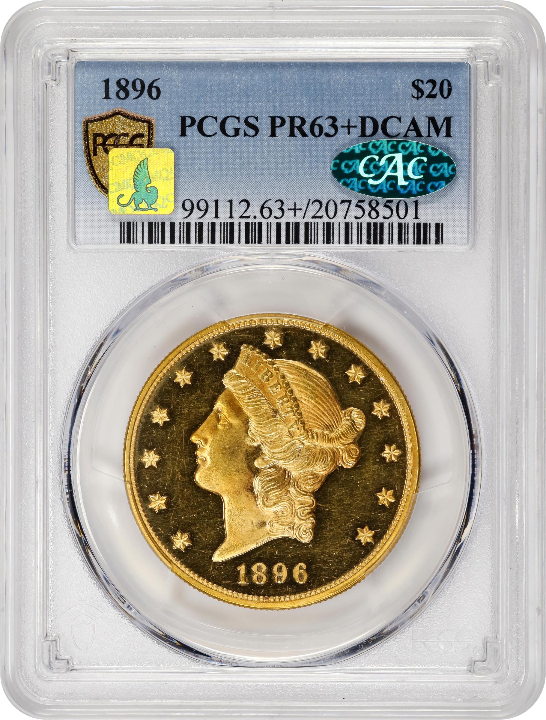 image for: 1896 Liberty Head Double Eagle. JD-1. Rarity-5-. Proof-63+ Deep Cameo (PCGS). CAC. CMQ-X.
