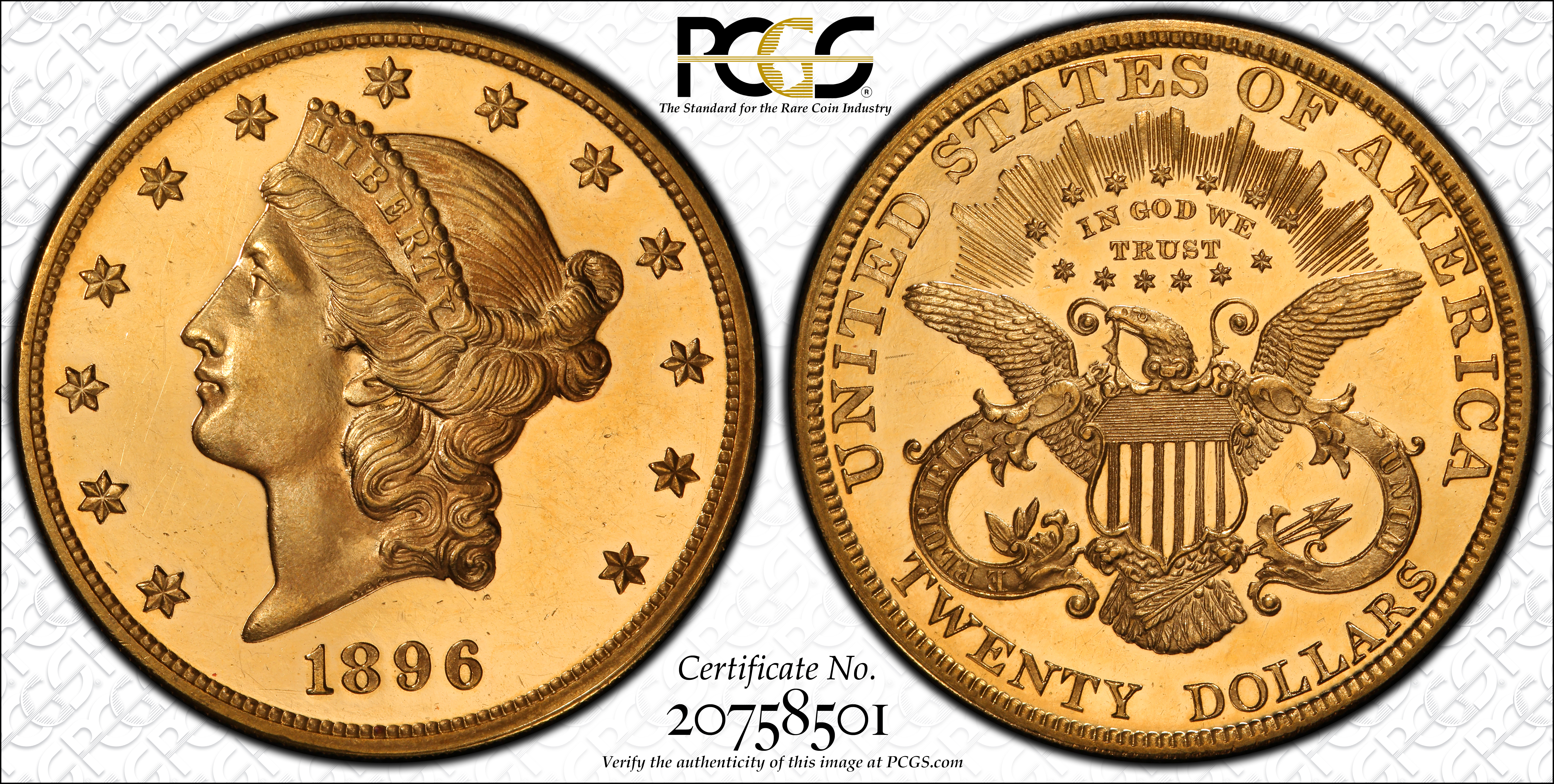 image for: 1896 Liberty Head Double Eagle. JD-1. Rarity-5-. Proof-63+ Deep Cameo (PCGS). CAC. CMQ-X.