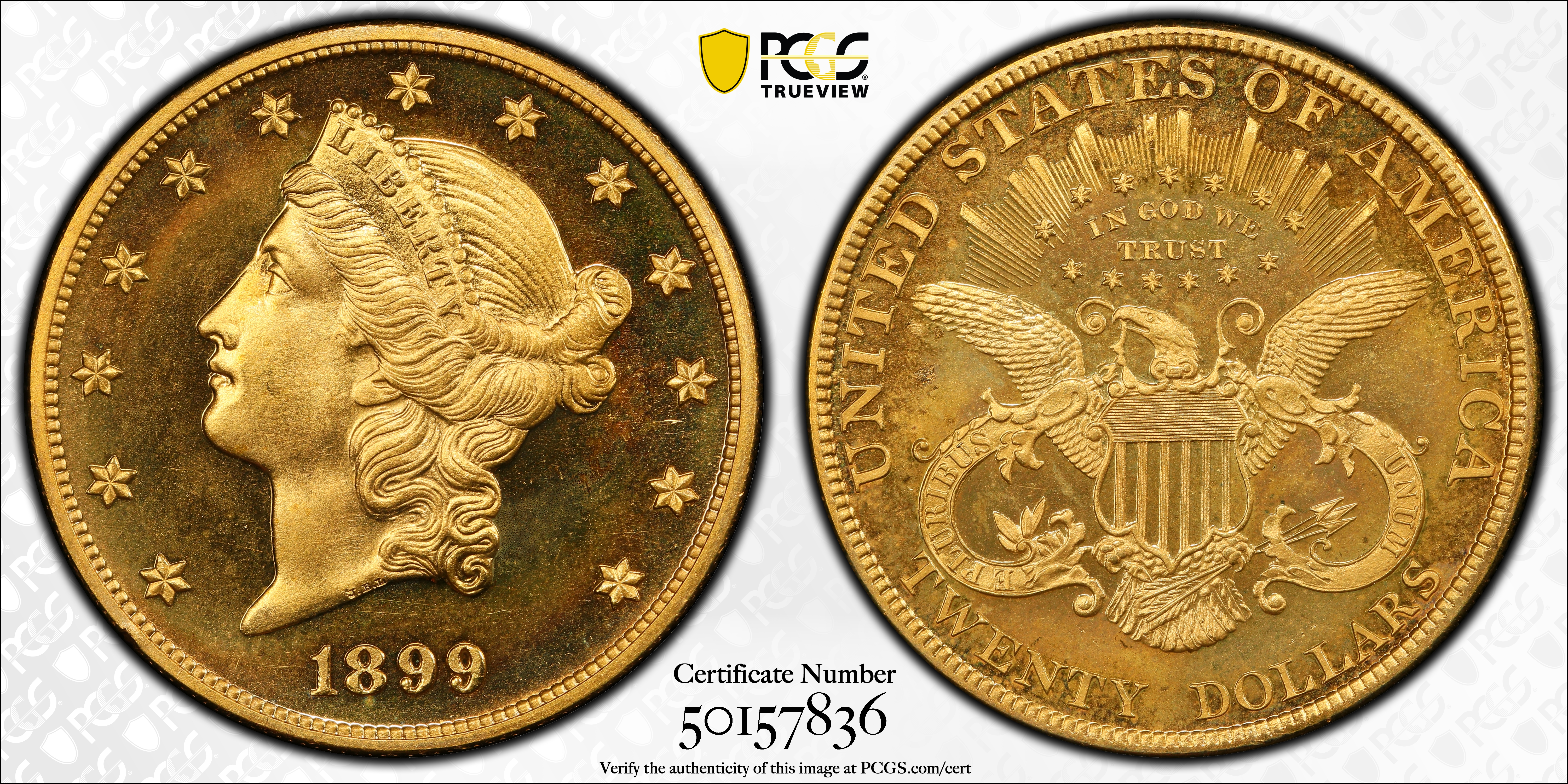 image for: 1899 Liberty Head Double Eagle. JD-1. Rarity-5. Proof-65 Deep Cameo (PCGS). CMQ.