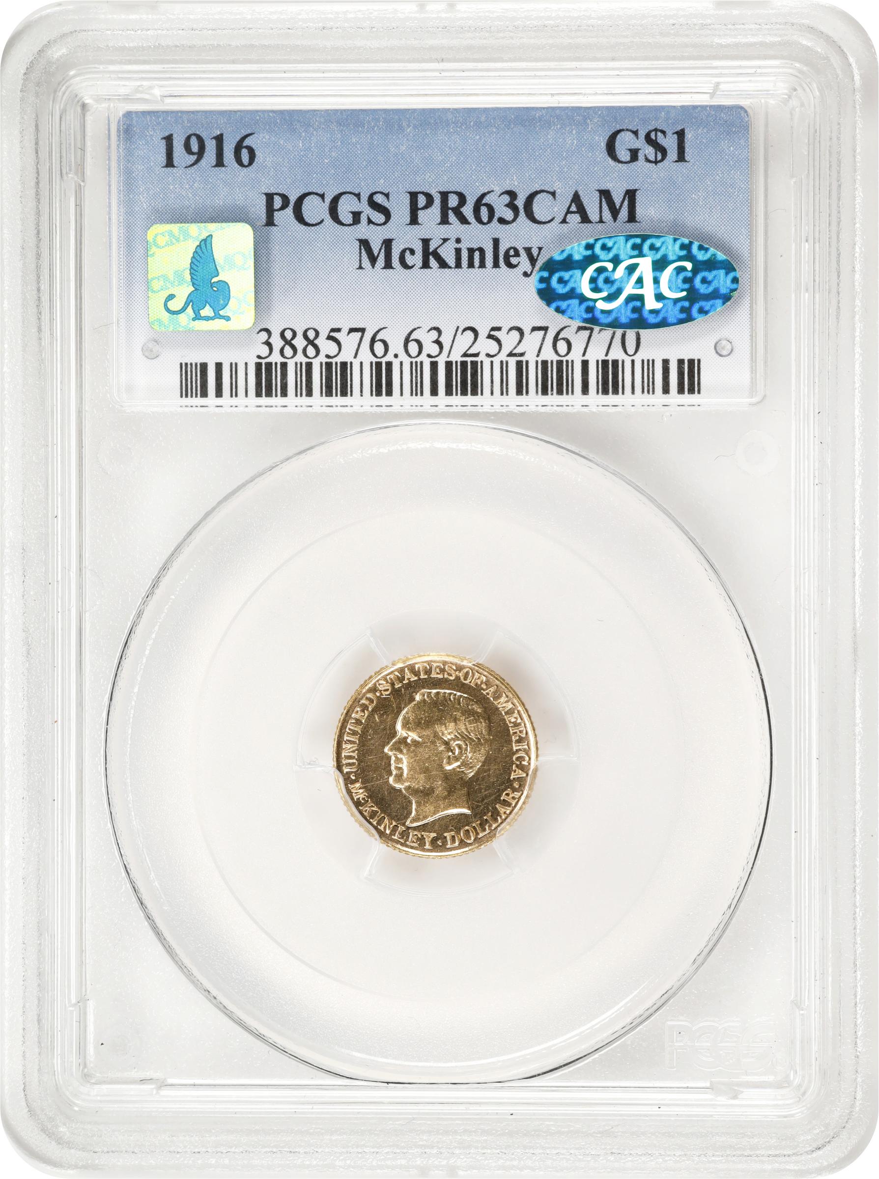 image for: 1916 McKinley Memorial Gold Dollar. Proof-63 Cameo (PCGS). CAC. CMQ.
