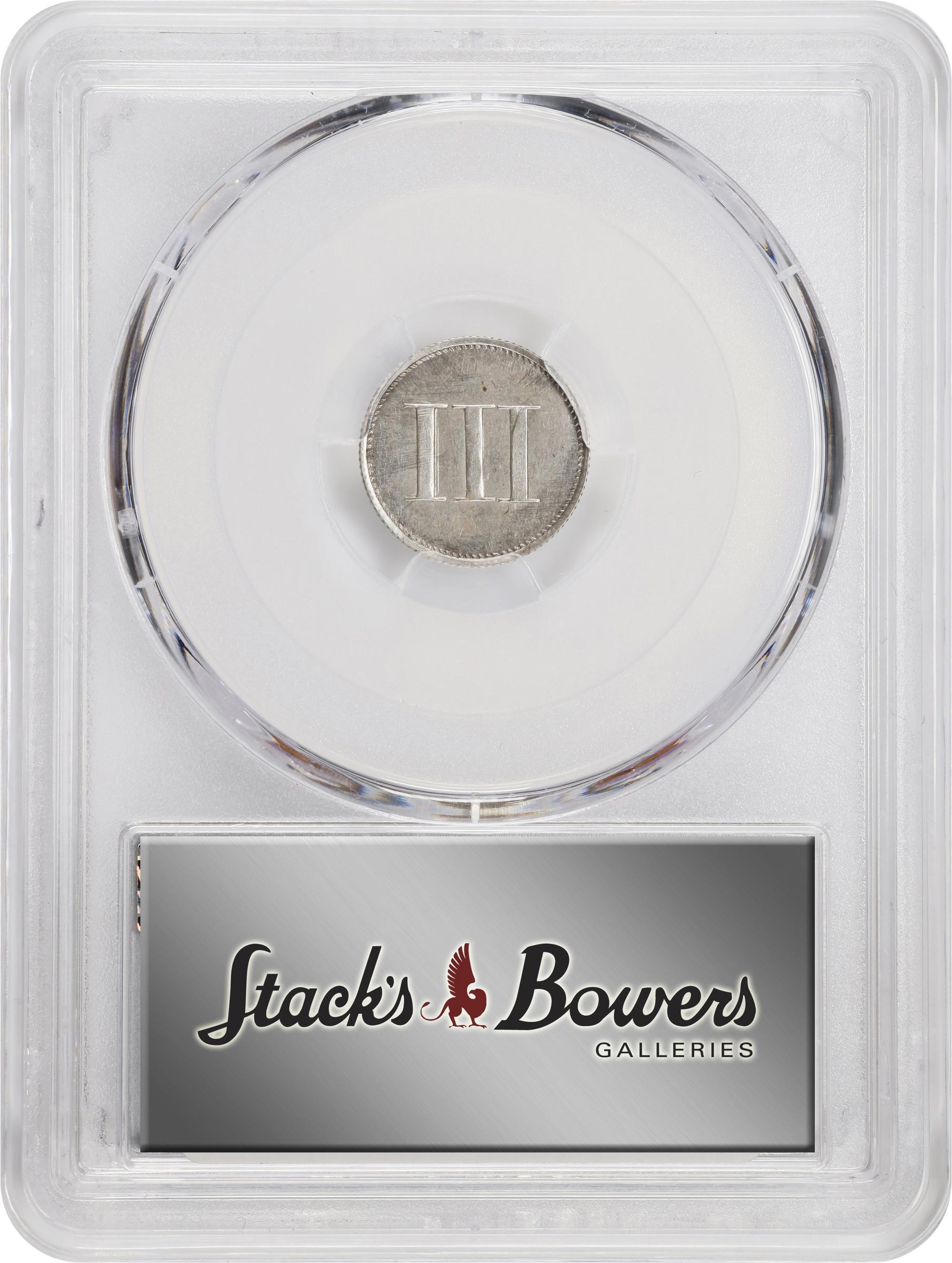 image for: 1849 Pattern Liberty Seated Trime. Judd-112 Original, Pollock-126. Rarity-7-. Silver-Copper Alloy. Reeded Edge. Proof-63 (PCGS). CAC. CMQ.