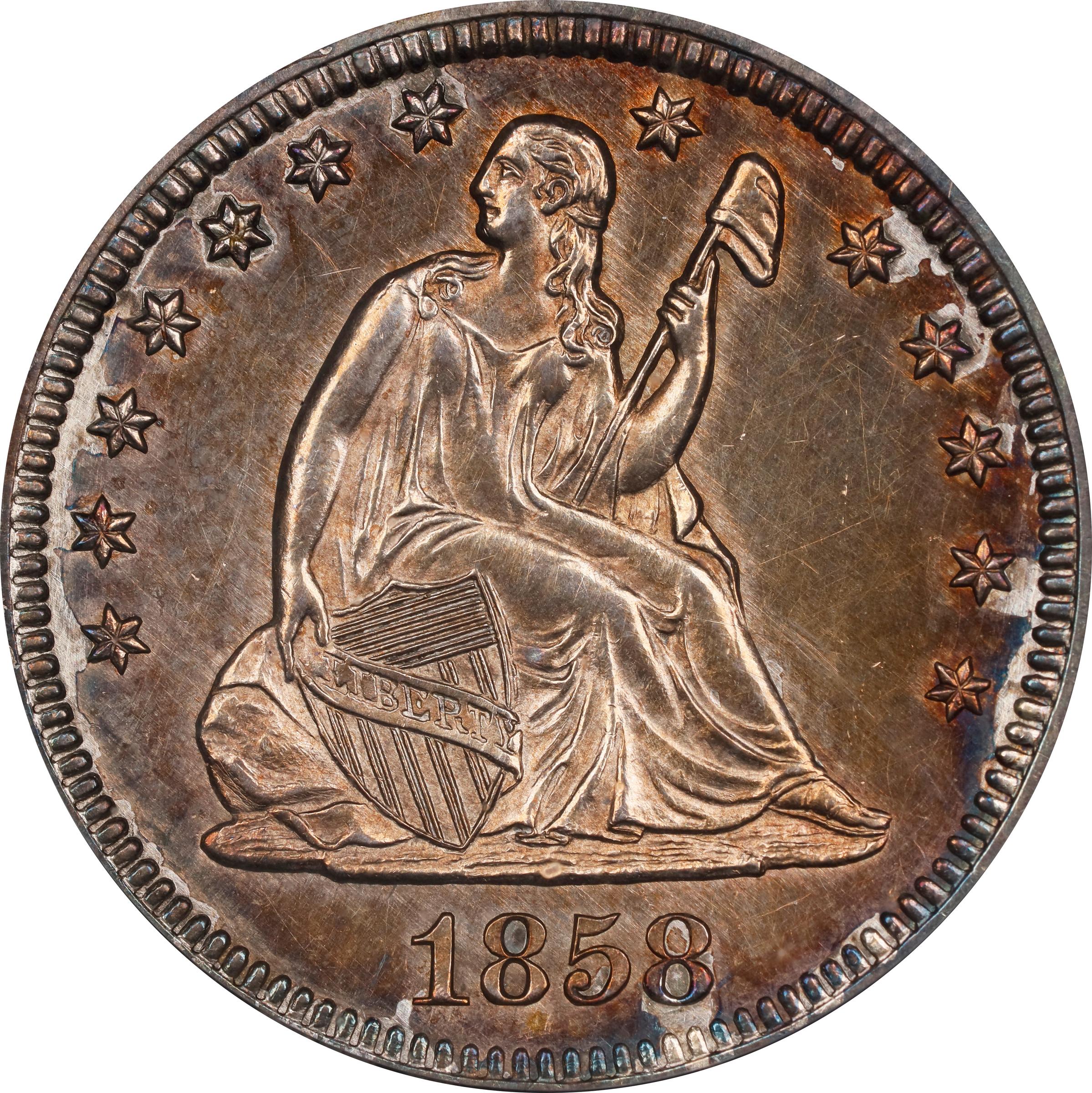 image for: 1858 Pattern Liberty Seated Quarter. Judd-221, Pollock-264. Rarity-7+. Silver. Reeded Edge. Proof-63 (PCGS). CAC.