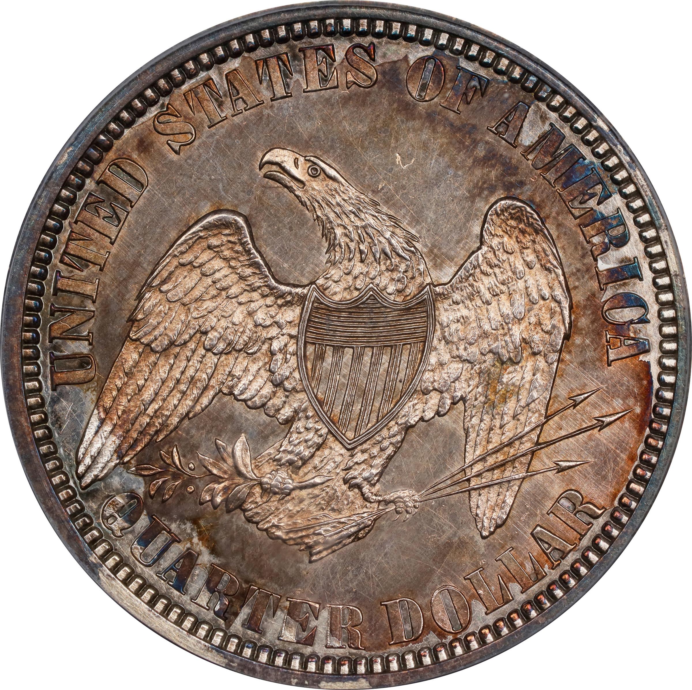 image for: 1858 Pattern Liberty Seated Quarter. Judd-221, Pollock-264. Rarity-7+. Silver. Reeded Edge. Proof-63 (PCGS). CAC.
