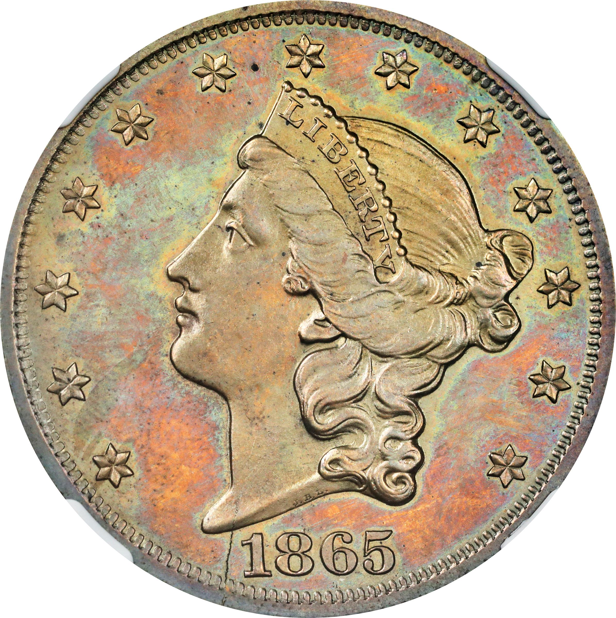 image for: 1865 Pattern Liberty Head Double Eagle. Judd-453, Pollock-526. Rarity-6+. Copper. Reeded Edge. Proof-66 BN (NGC).