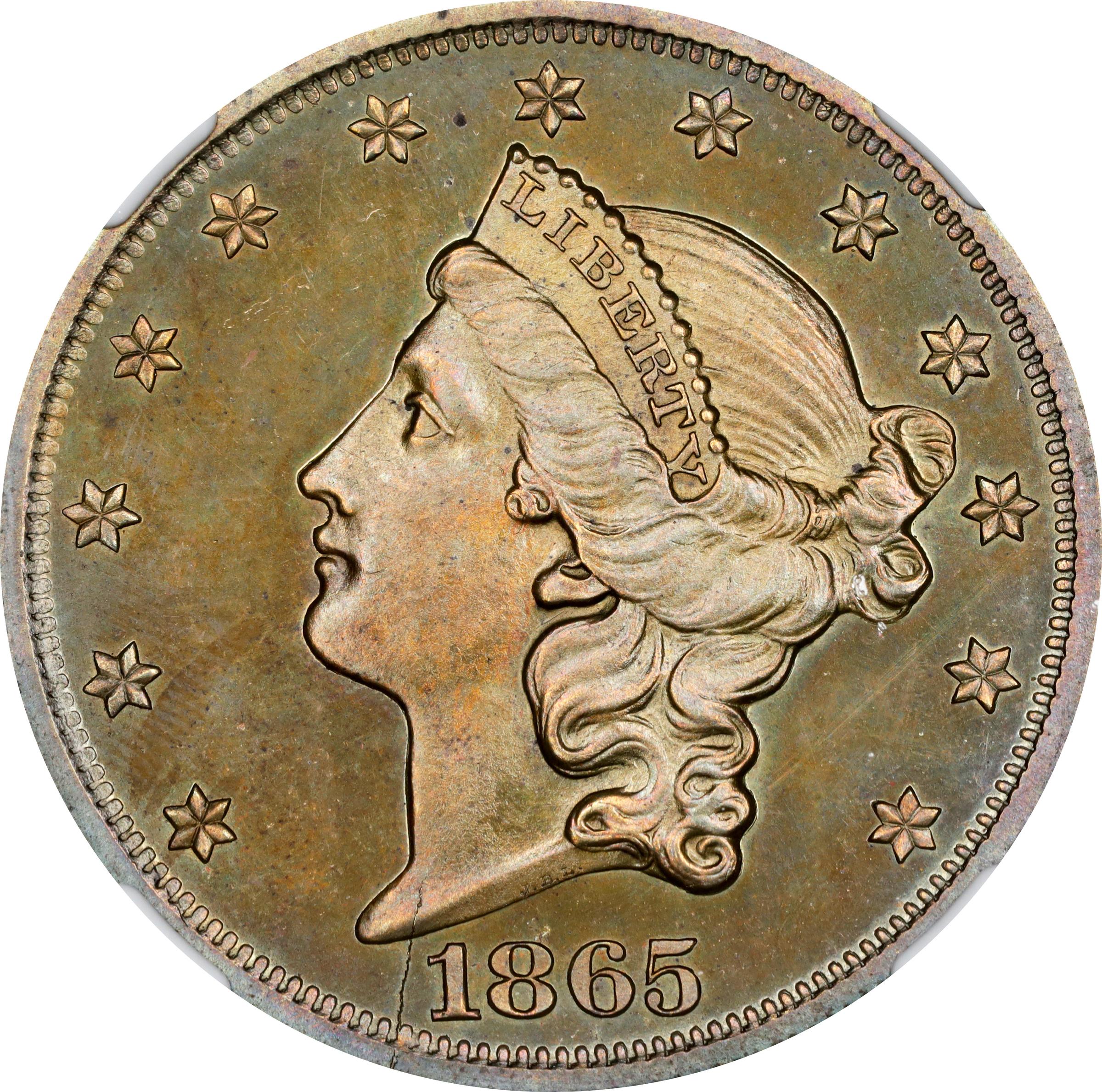 image for: 1865 Pattern Liberty Head Double Eagle. Judd-453, Pollock-526. Rarity-6+. Copper. Reeded Edge. Proof-66 BN (NGC).