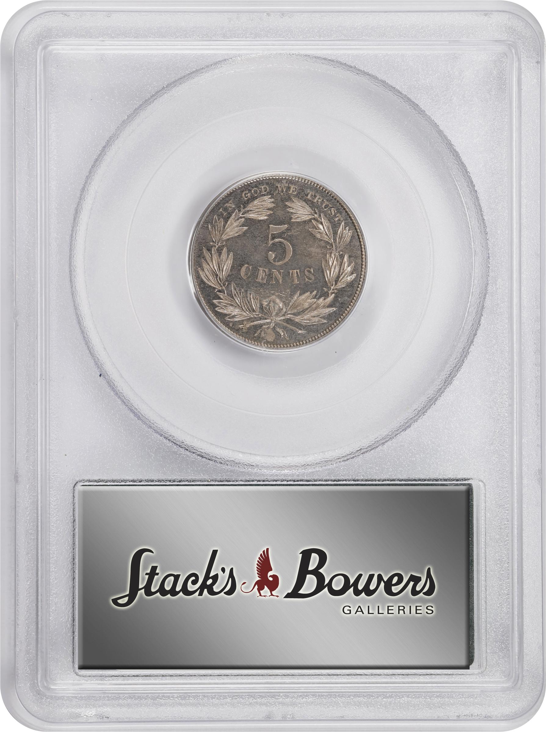 image for: 1866 Pattern Lincoln Five Cents. Judd-486, Pollock-575, Cunningham 15-510N, King-525. Rarity-7-. Nickel. Plain Edge. Proof-64 (PCGS). CAC. CMQ. OGH.