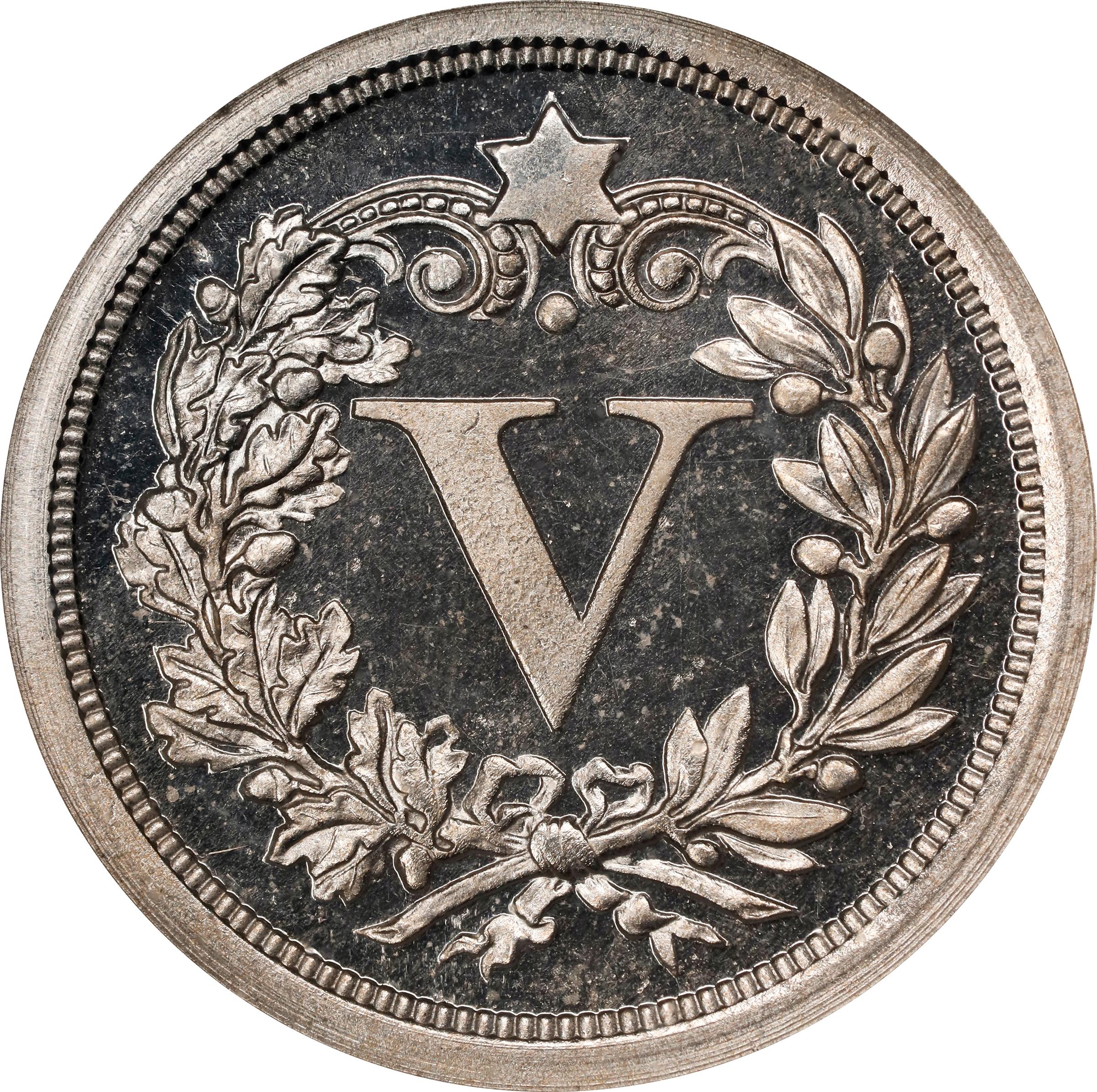 image for: 1867 Patten Five Cents. Judd-565, Pollock-626. Rarity-8. Nickel. Plain Edge. Proof-66 Cameo (NGC).