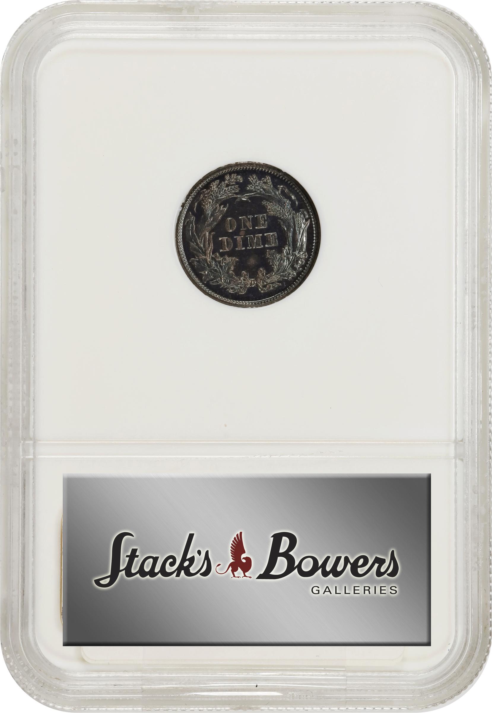 image for: 1871 Pattern Dime. Judd-1077, Pollock-1213. Rarity-7+. Silver. Reeded Edge. Proof-65 (NGC). CAC.