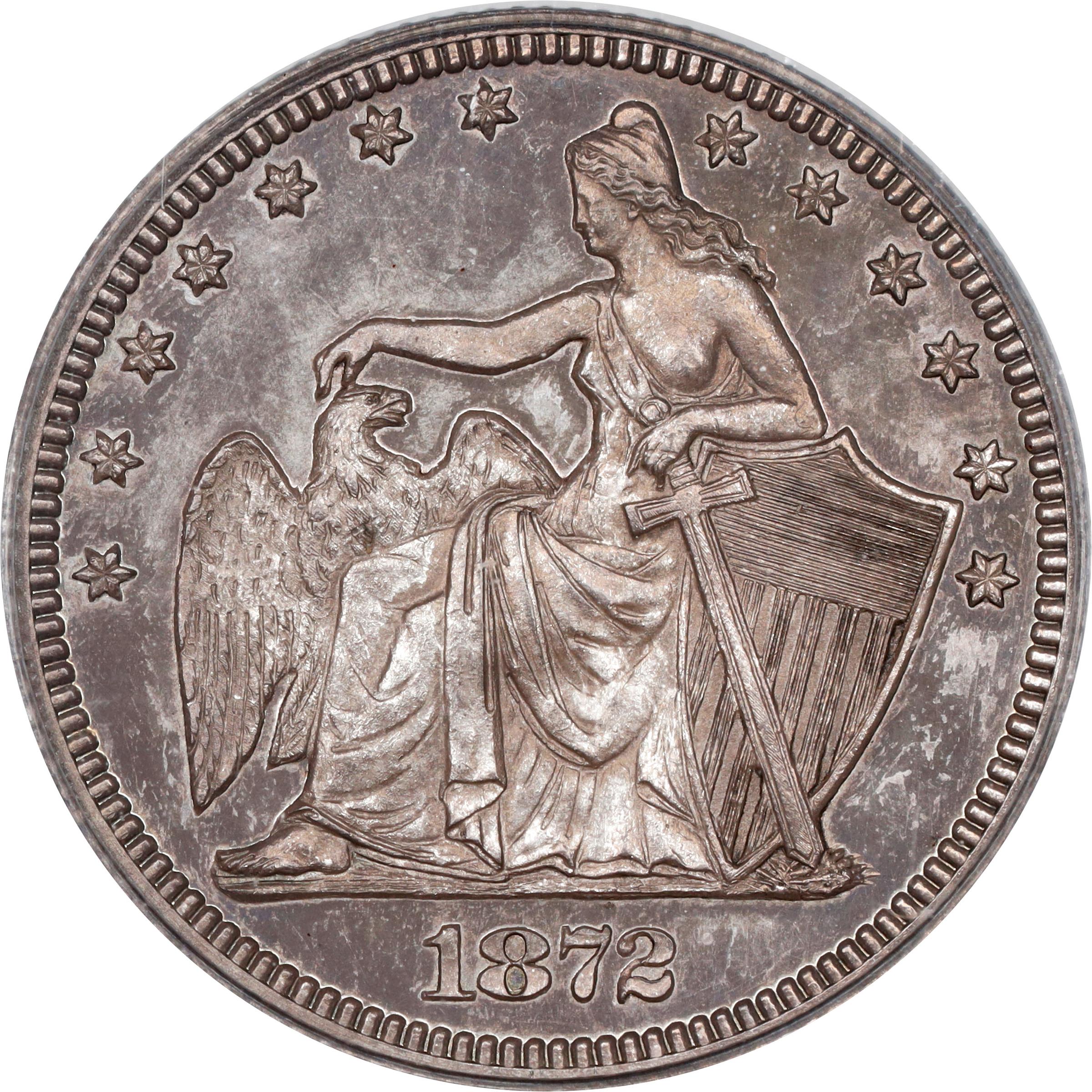 image for: 1872 Pattern Amazonian Quarter Dollar. Judd-1195, Pollock-1335. Rarity-7-. Silver. Reeded Edge. Proof-64 (PCGS). OGH.