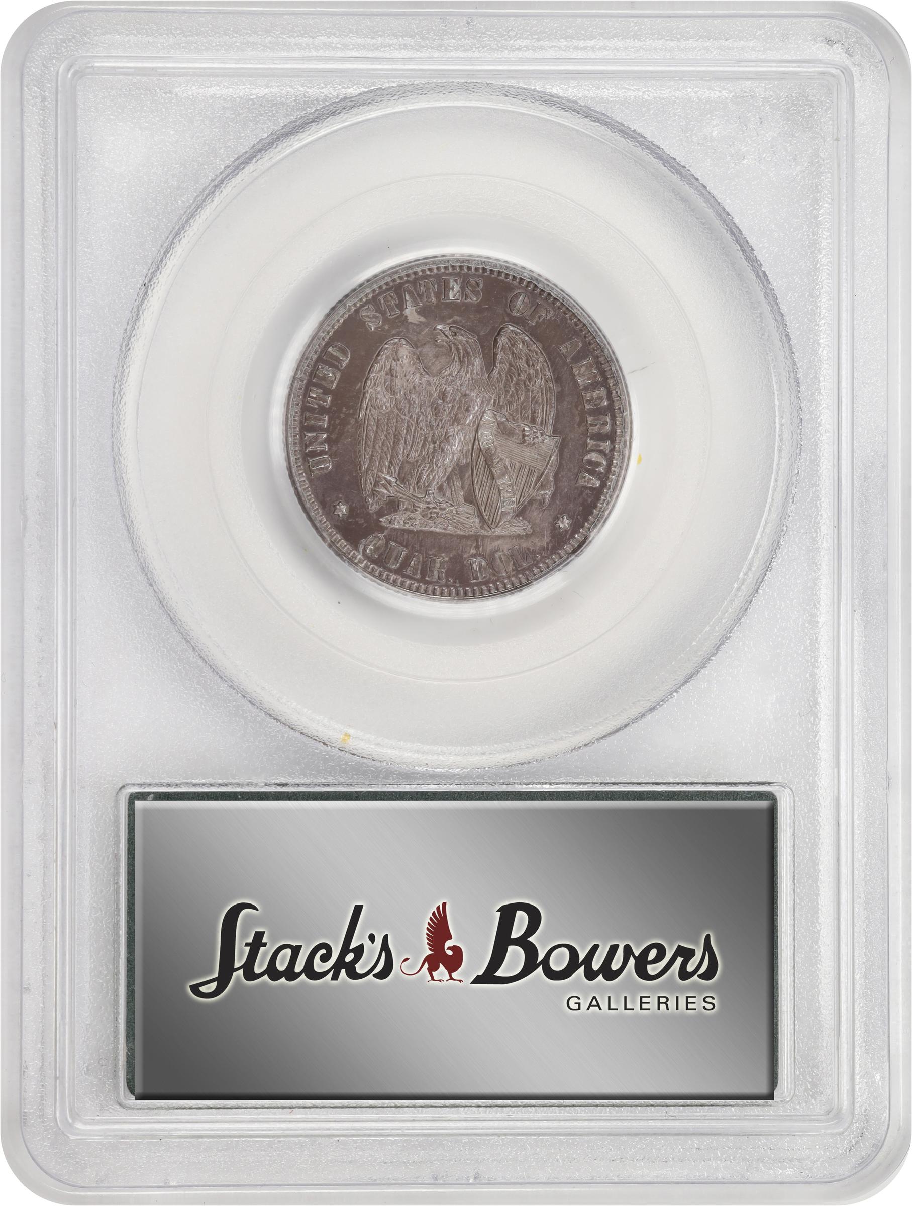 image for: 1872 Pattern Amazonian Quarter Dollar. Judd-1195, Pollock-1335. Rarity-7-. Silver. Reeded Edge. Proof-64 (PCGS). OGH.
